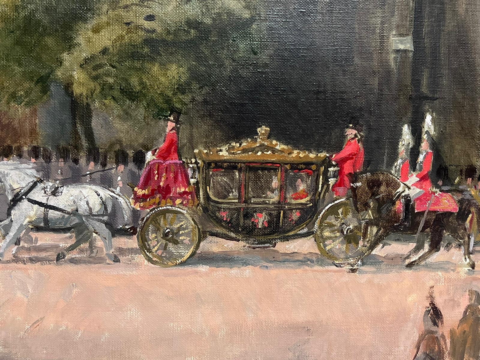 The Queen's Coronation 1953 Original British Oil Painting Canvas State Carriage For Sale 2