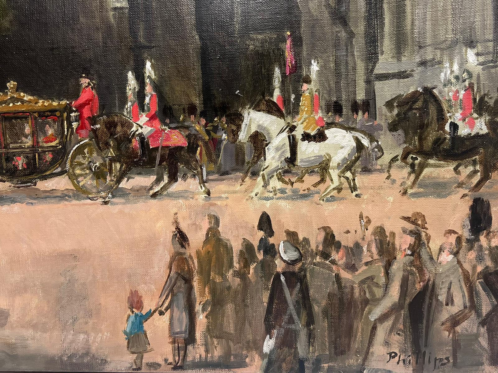 The Queen's Coronation 1953 Original British Oil Painting Canvas State Carriage For Sale 3
