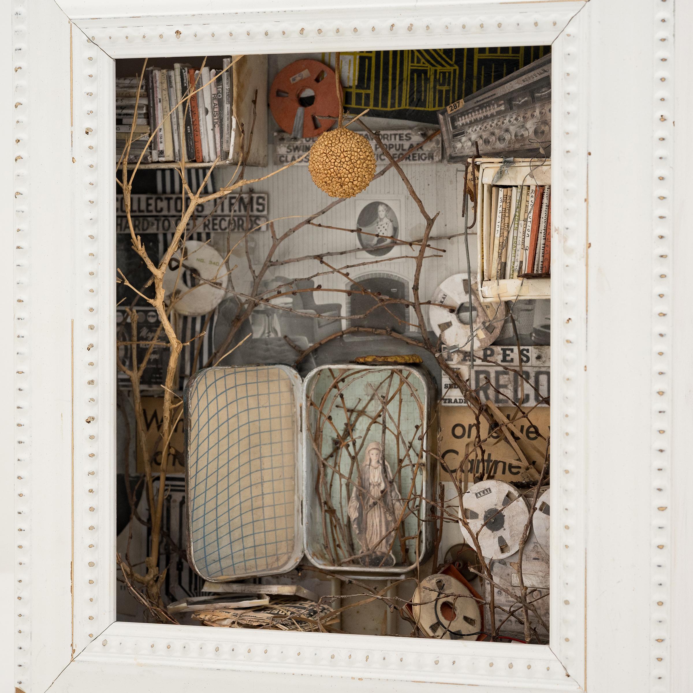 The intricate retablos of contemporary artist Patrick Fitzgerald are his means of paying homage to the musicians that inspired him throughout his life. Derived from Mexican votive painting, his retablos are an offering to the revered people and