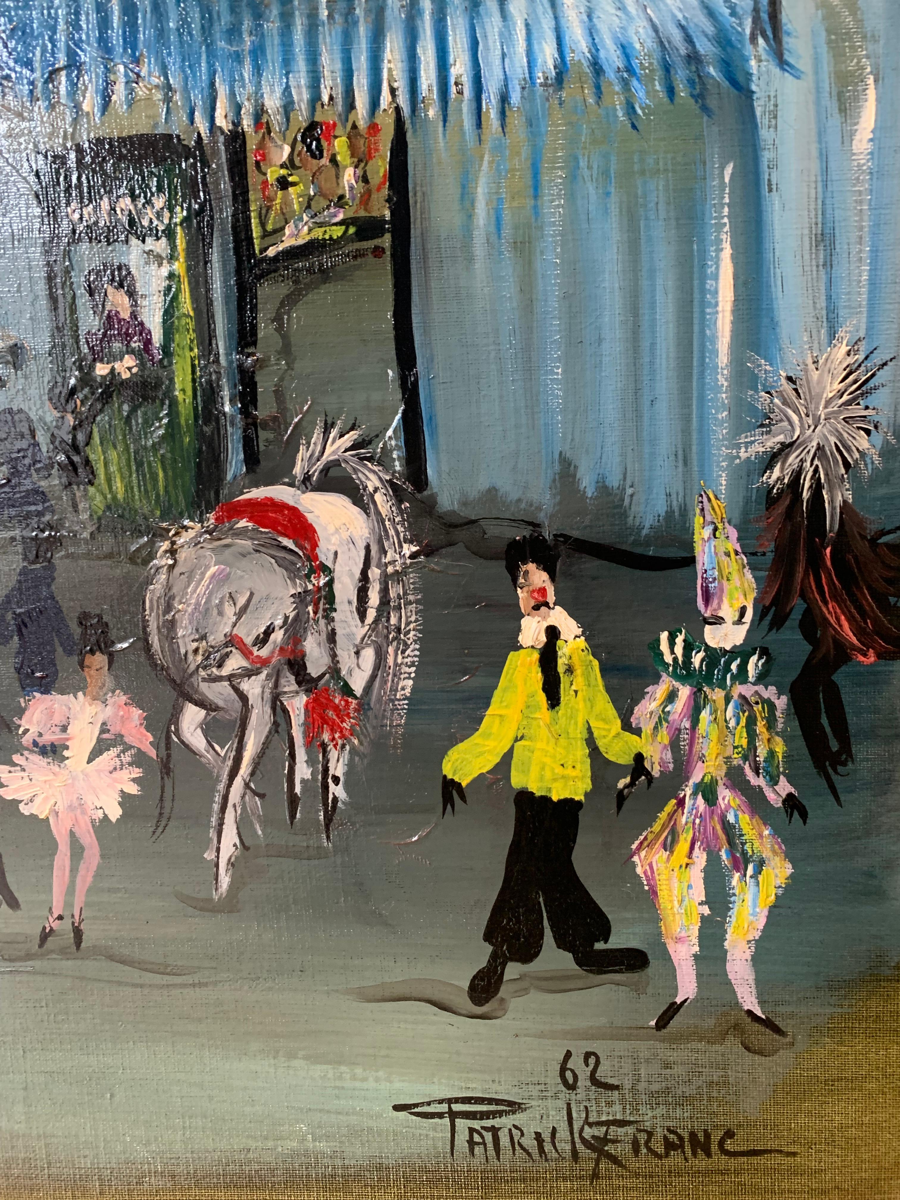 The Circus, The Party Is Here! Oil On Board Signed Patrick Franc And Dated 1962 For Sale 3