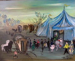 Le cirque, la fête est là ! Huile sur panneau signée Patrick Franc et datée de 1962