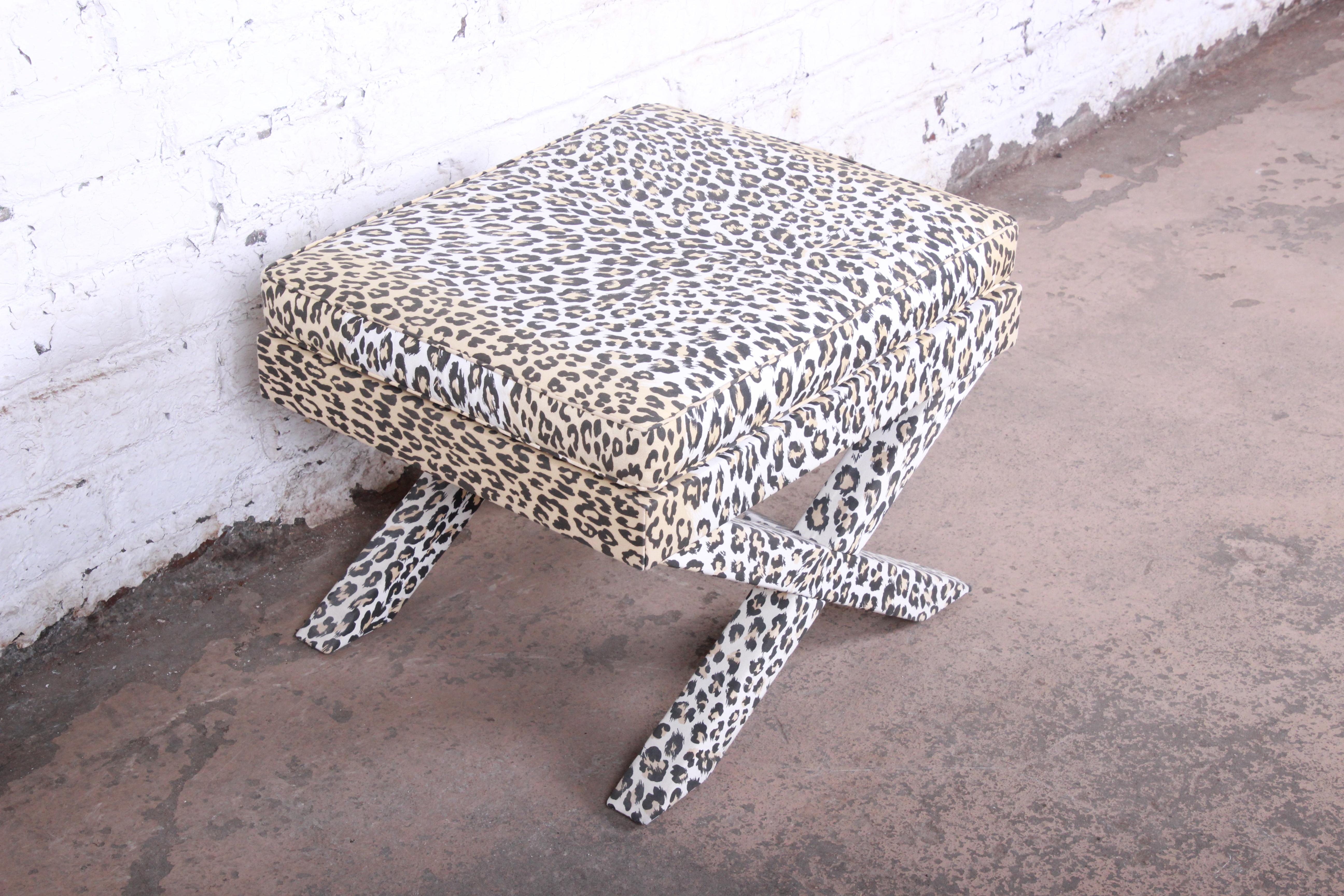 French Patrick Frey X-Base Leopard Stool or Ottoman, Paris