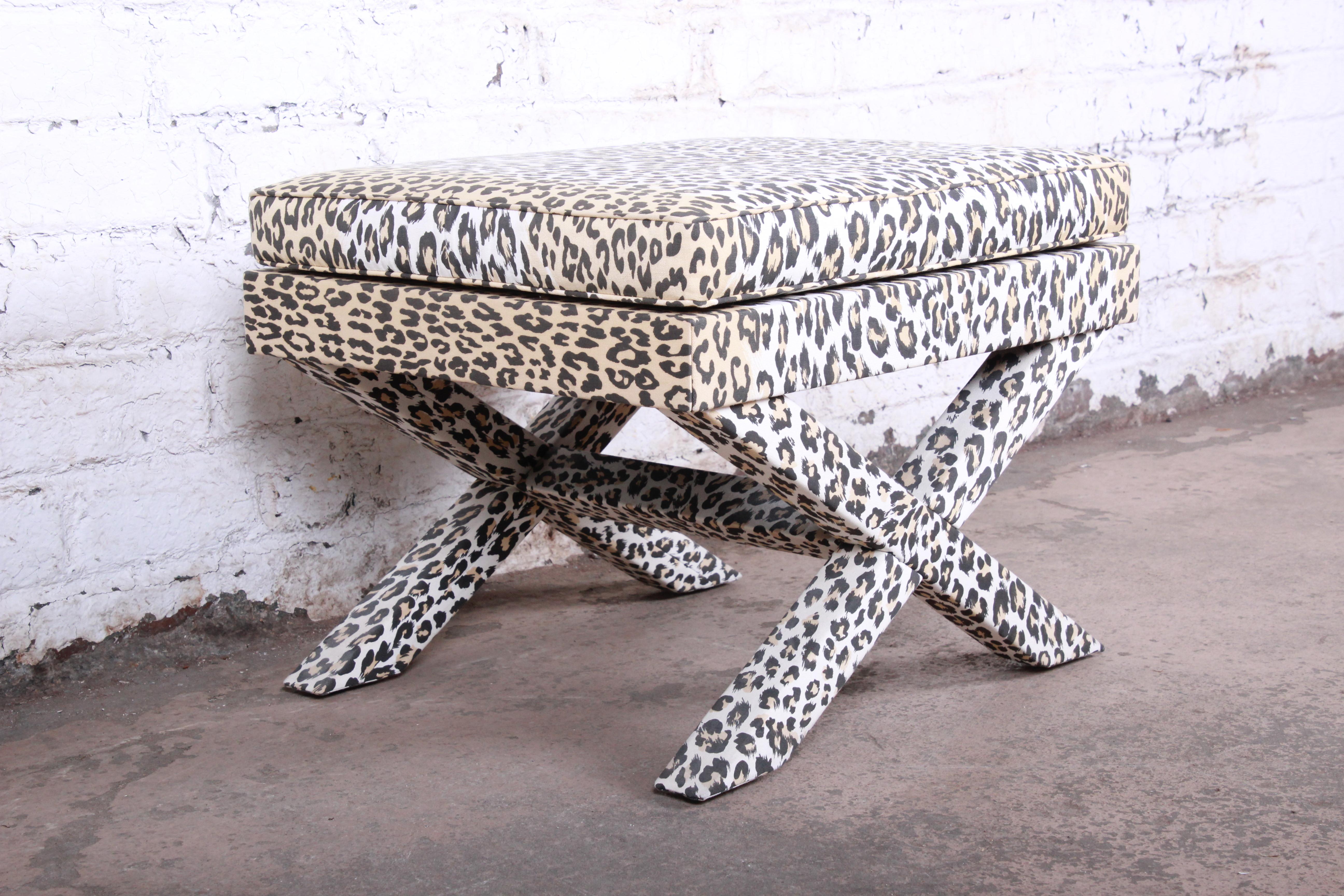 Patrick Frey X-Base Leopard Stool or Ottoman, Paris In Good Condition In South Bend, IN