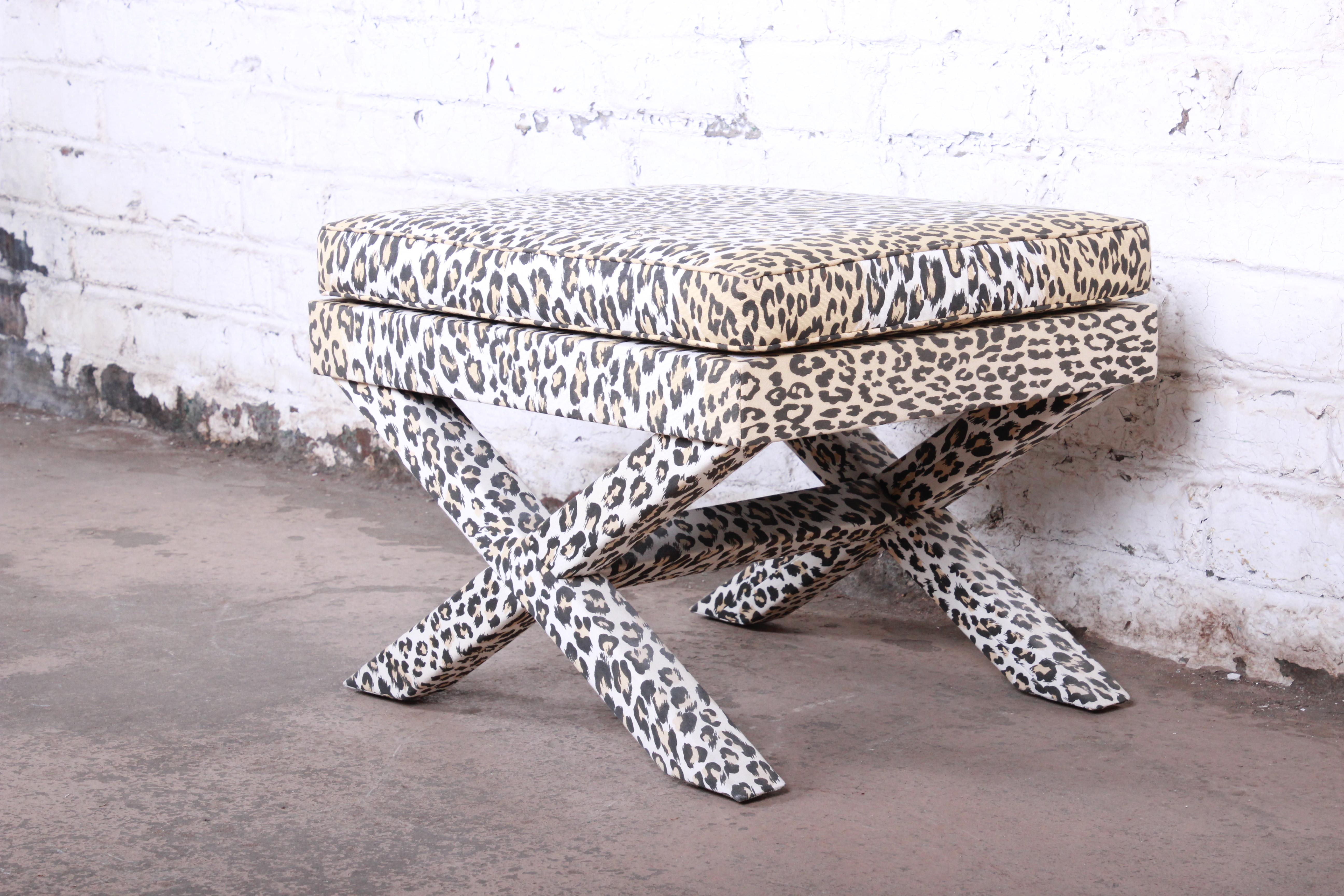 Late 20th Century Patrick Frey X-Base Leopard Stool or Ottoman, Paris