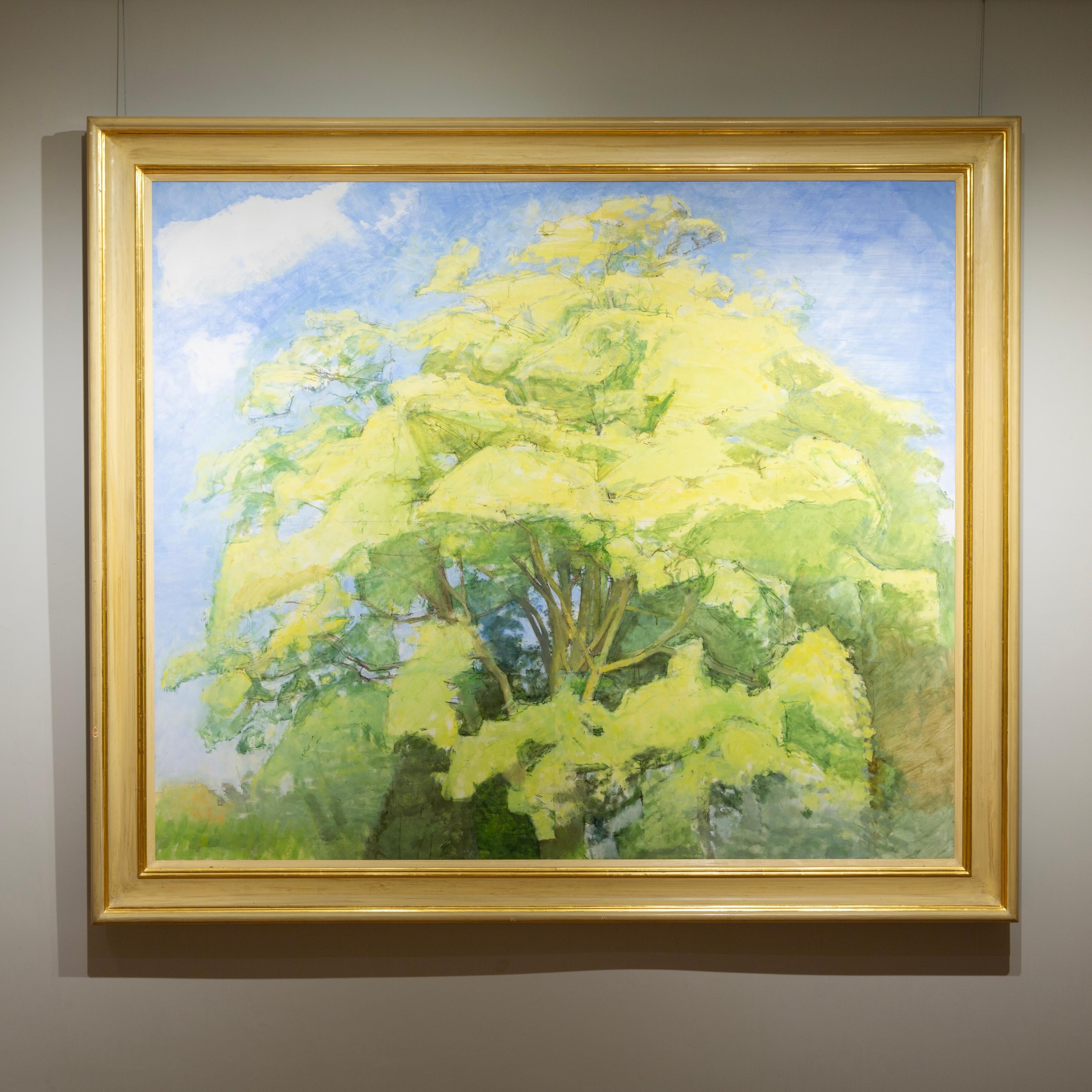 Large Sycamore, 2000 - Large Scale Landscape Oil Painting of Trees with Green - Beige Landscape Painting by Patrick George