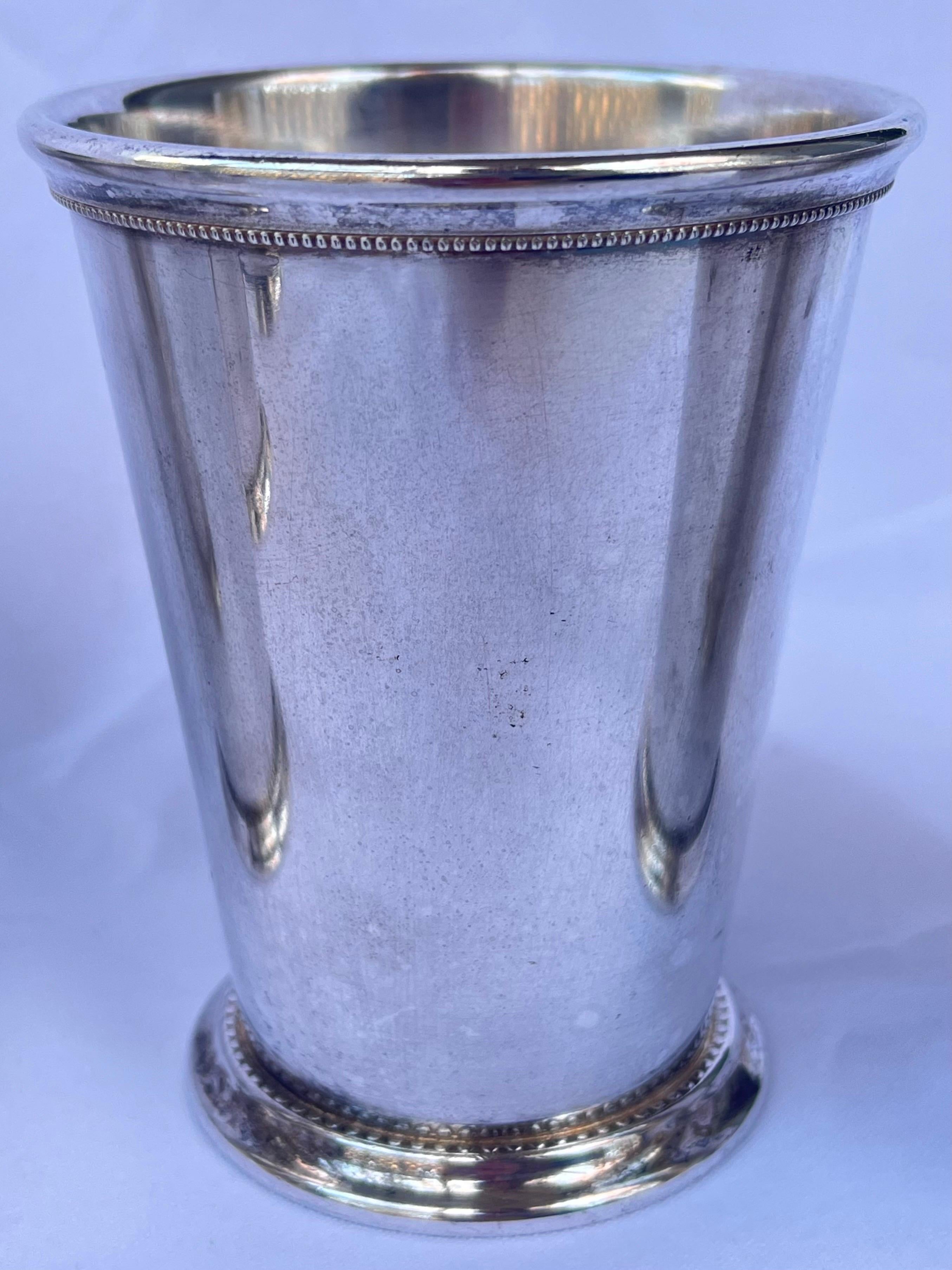 Mid-Century Modern Patrick Henry Italian Mint Julep Silver Plate Cups Tumbler Beaded Design Set 5