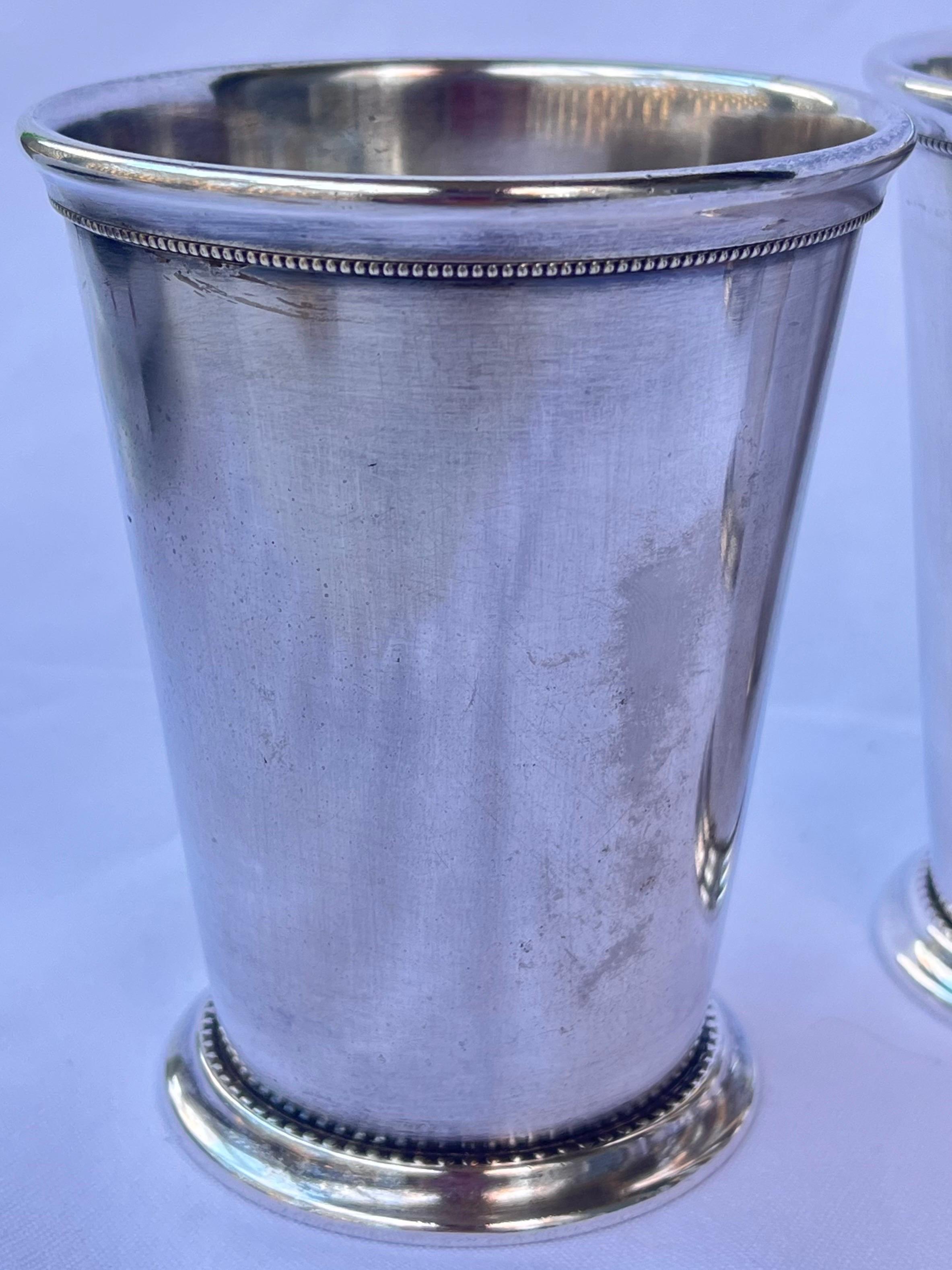 Metal Patrick Henry Italian Mint Julep Silver Plate Cups Tumbler Beaded Design Set 5