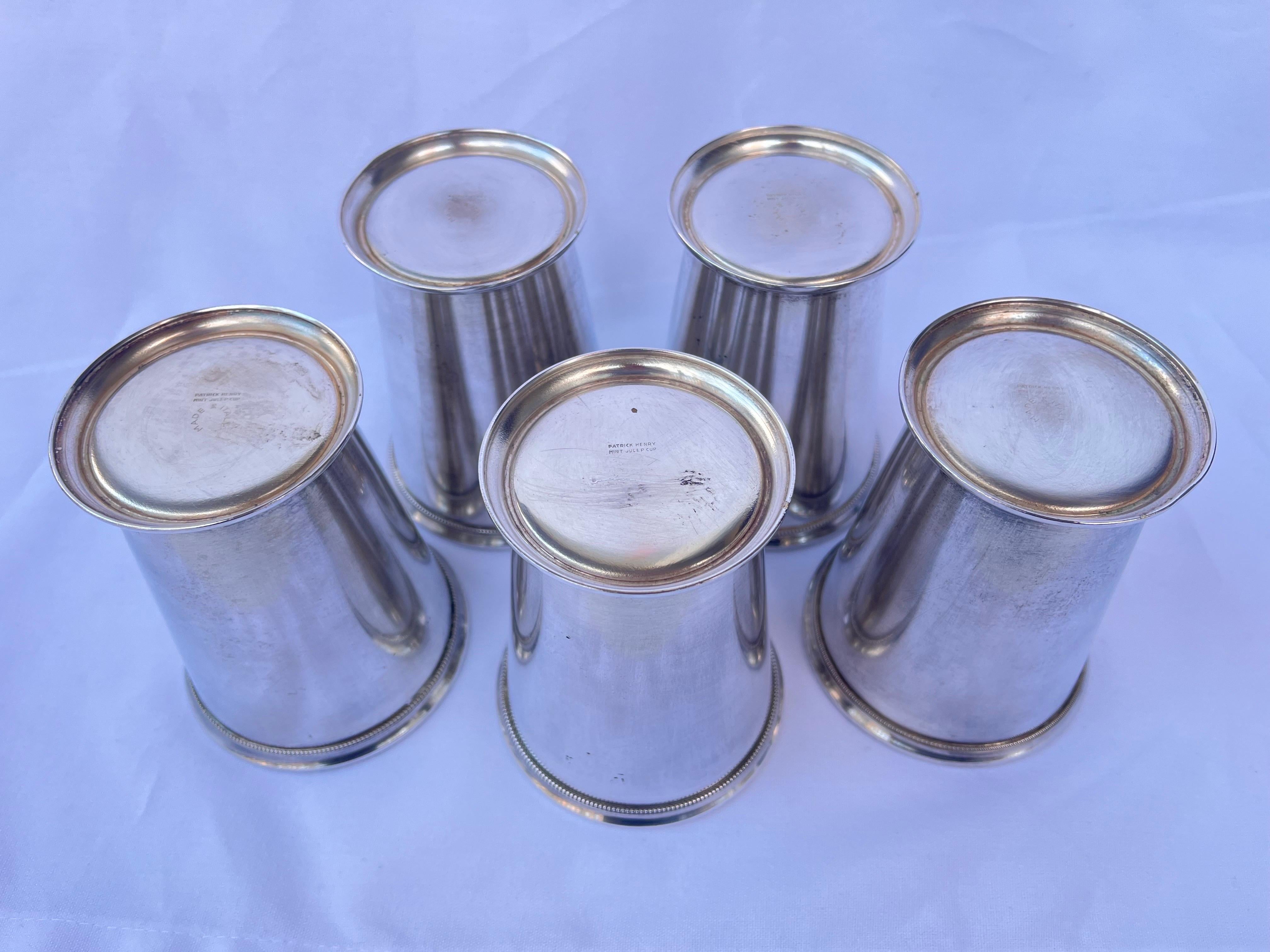 Patrick Henry Italian Mint Julep Silver Plate Cups Tumbler Beaded Design Set 5 1