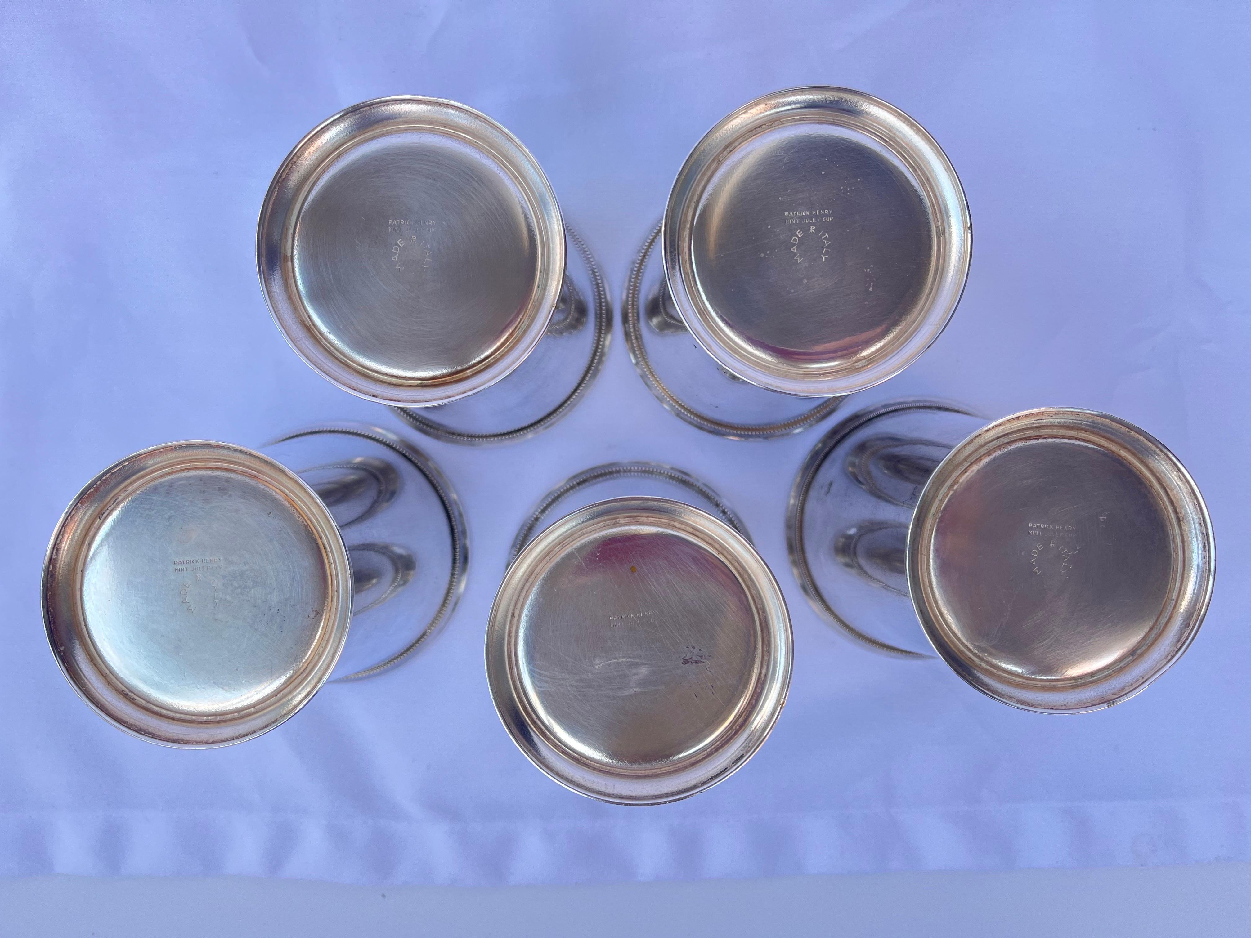 Patrick Henry Italian Mint Julep, tasses en métal argenté, gobelets, gobelets perlés, ensemble 5 2