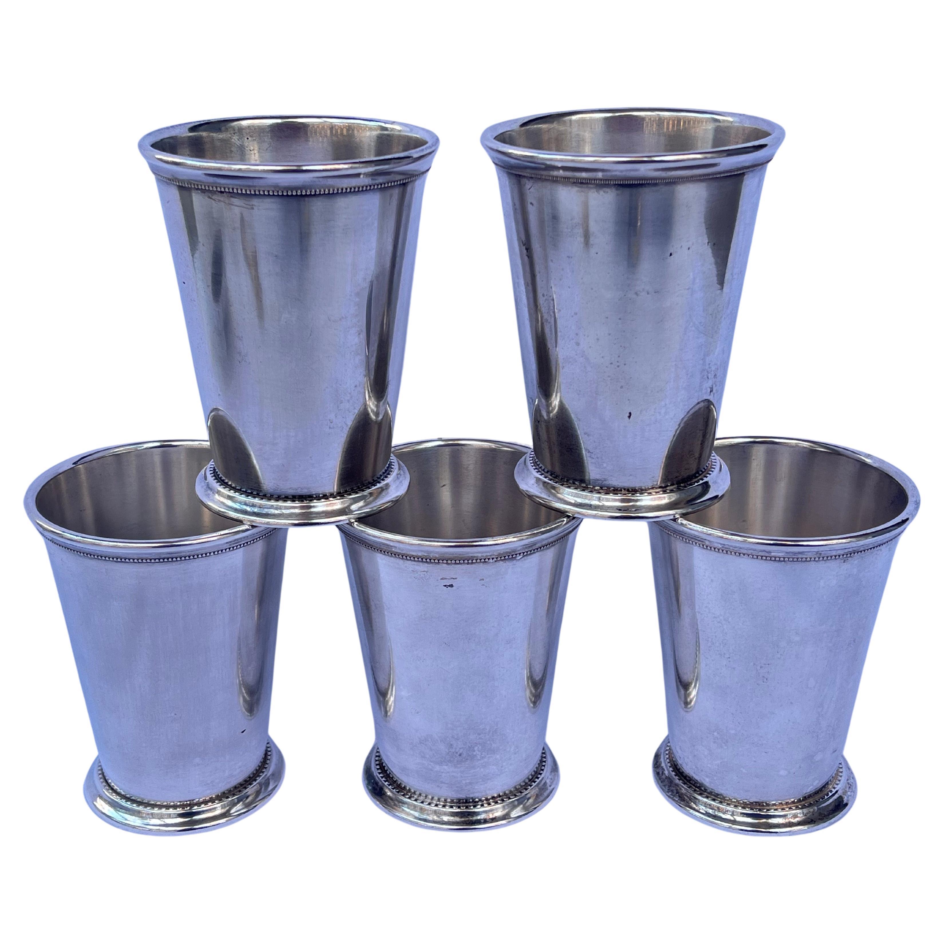 Patrick Henry Italian Mint Julep Silver Plate Cups Tumbler Beaded Design Set 5
