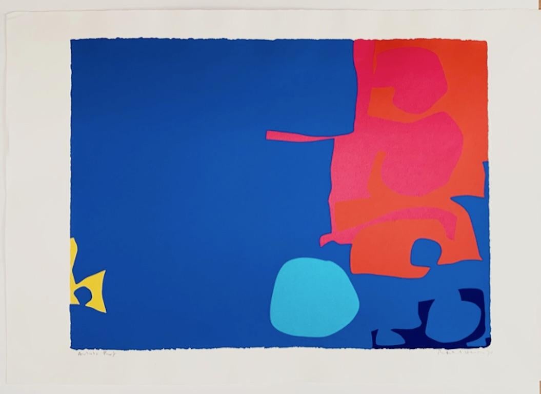 Patrick Heron Abstract Print - Interlocking Pink and Vermillion with Blue