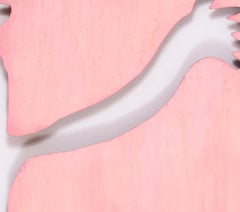 huile sur panneau flottant britannique de Patrick Hughes, rose sur blanc, 1970