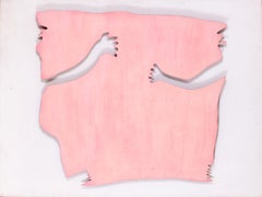 Retro 1970 British oil on floating panel work by Patrick Hughes, pink on white
