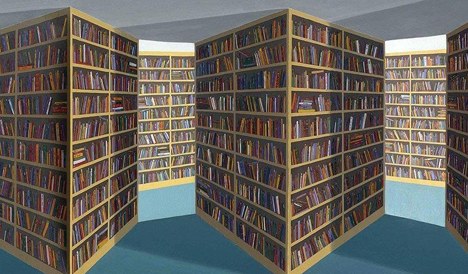 Patrick Hughes (b. 1939) Fiction Section, 1994 oil on board construction hand/S  For Sale 1