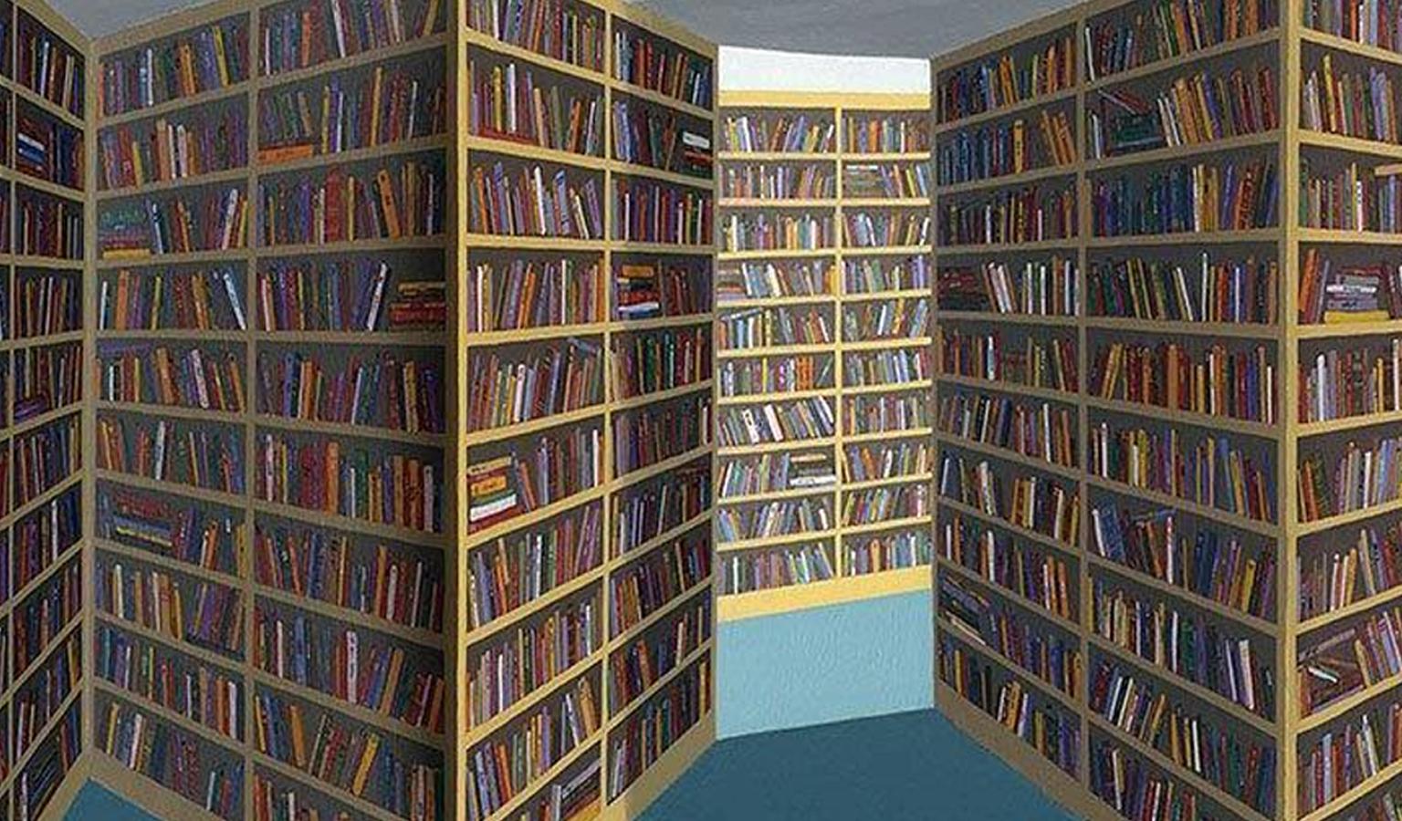 Patrick Hughes (b. 1939) Fiction Section, 1994 oil on board construction hand/S  For Sale 2