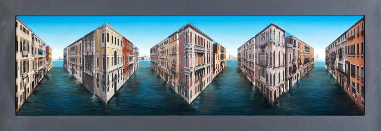 Patrick Hughes - Forking Canals, optical art, reverspective, venice, landscape - Op Art Painting by Patrick Hughes