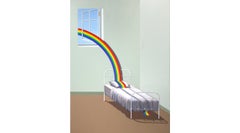 Lit arc-en-ciel, peinture  l'huile sur toile de Patrick Hughes, 2019