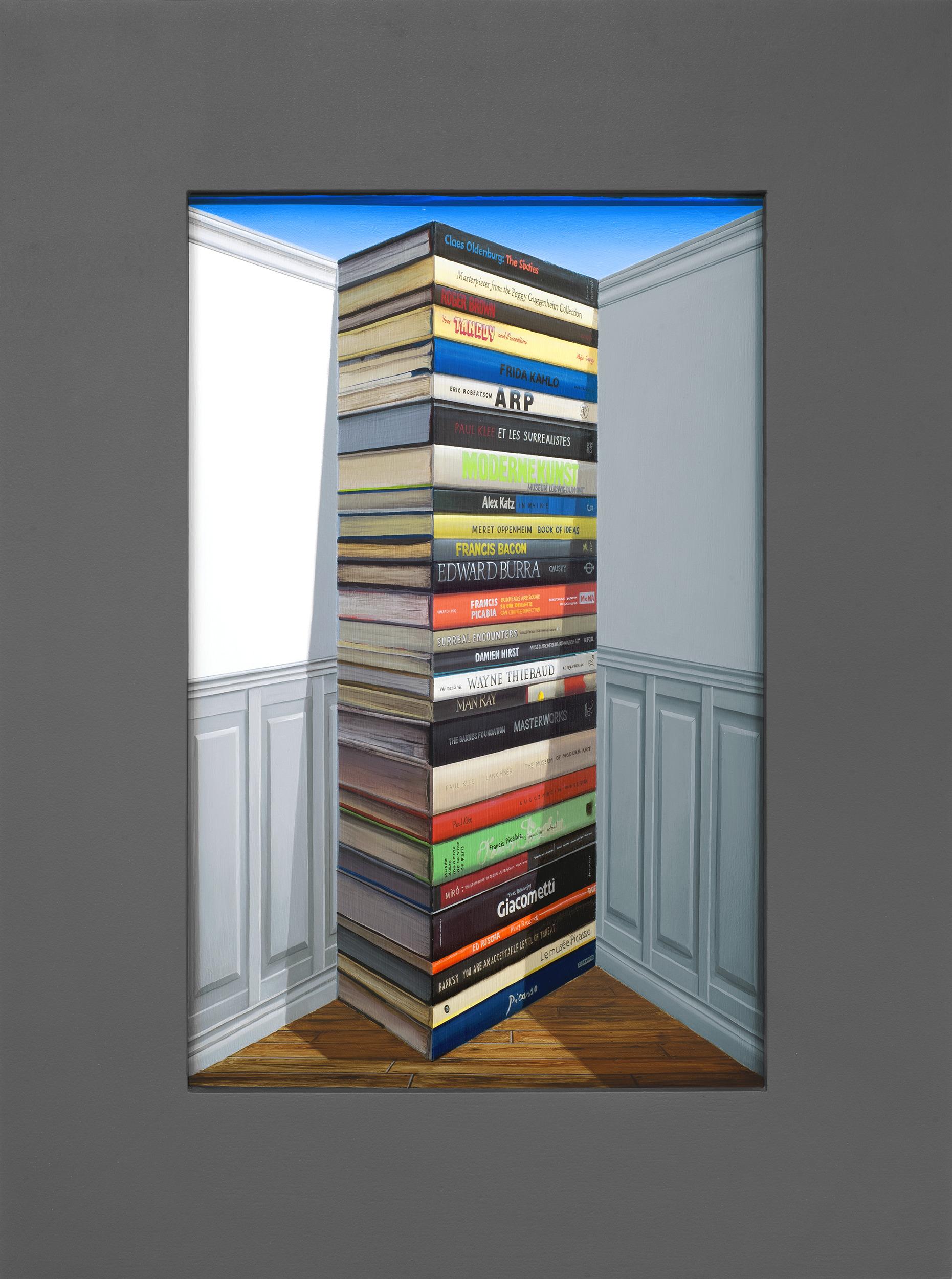 Große Bücher – Painting von Patrick Hughes
