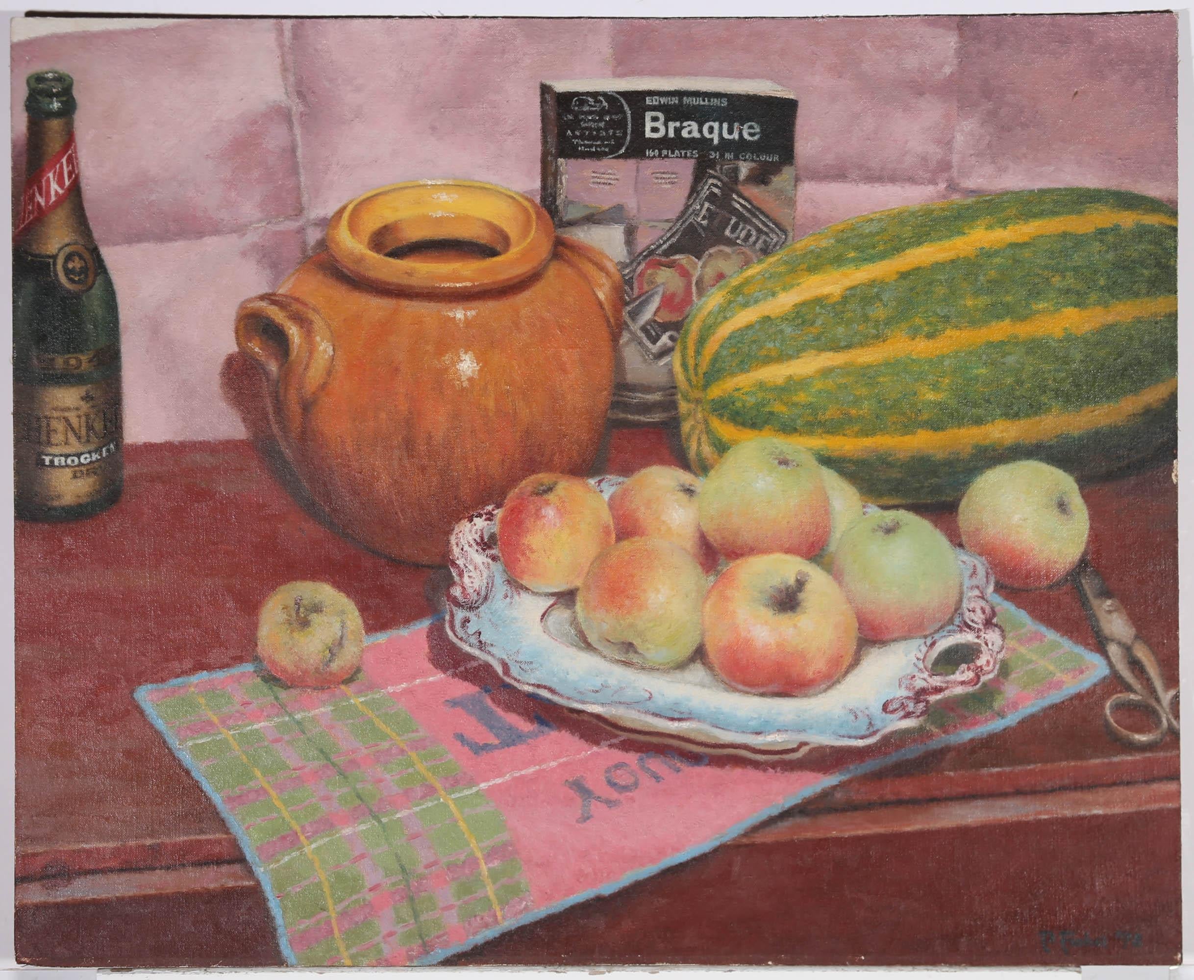 Patrick Julian Fisher (1930-1987) - Oil, Produce in a Pink Kitchen For Sale 1