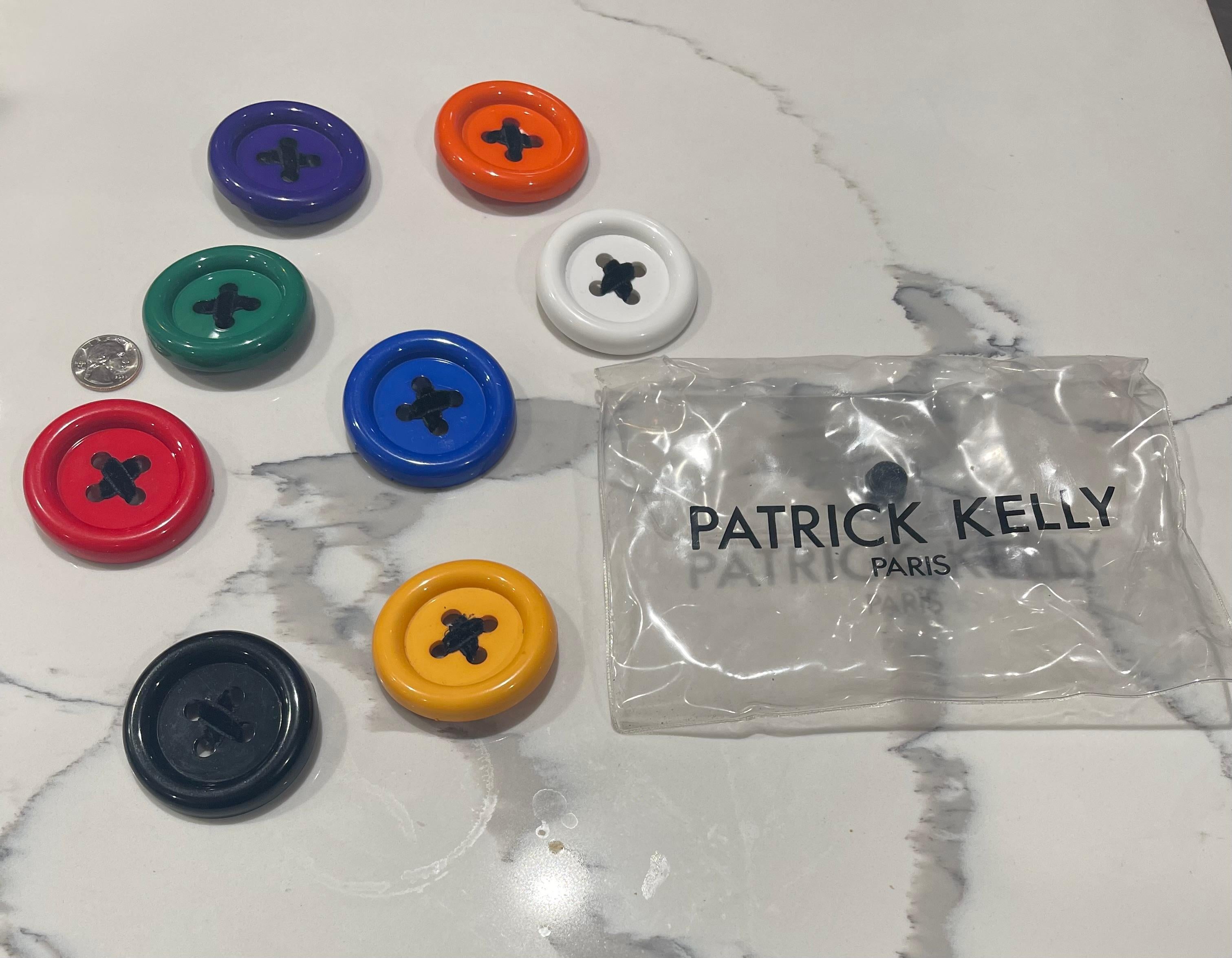 Women's or Men's Patrick Kelly 1980s 8 Large Button Pins Vintage 80s Brooches