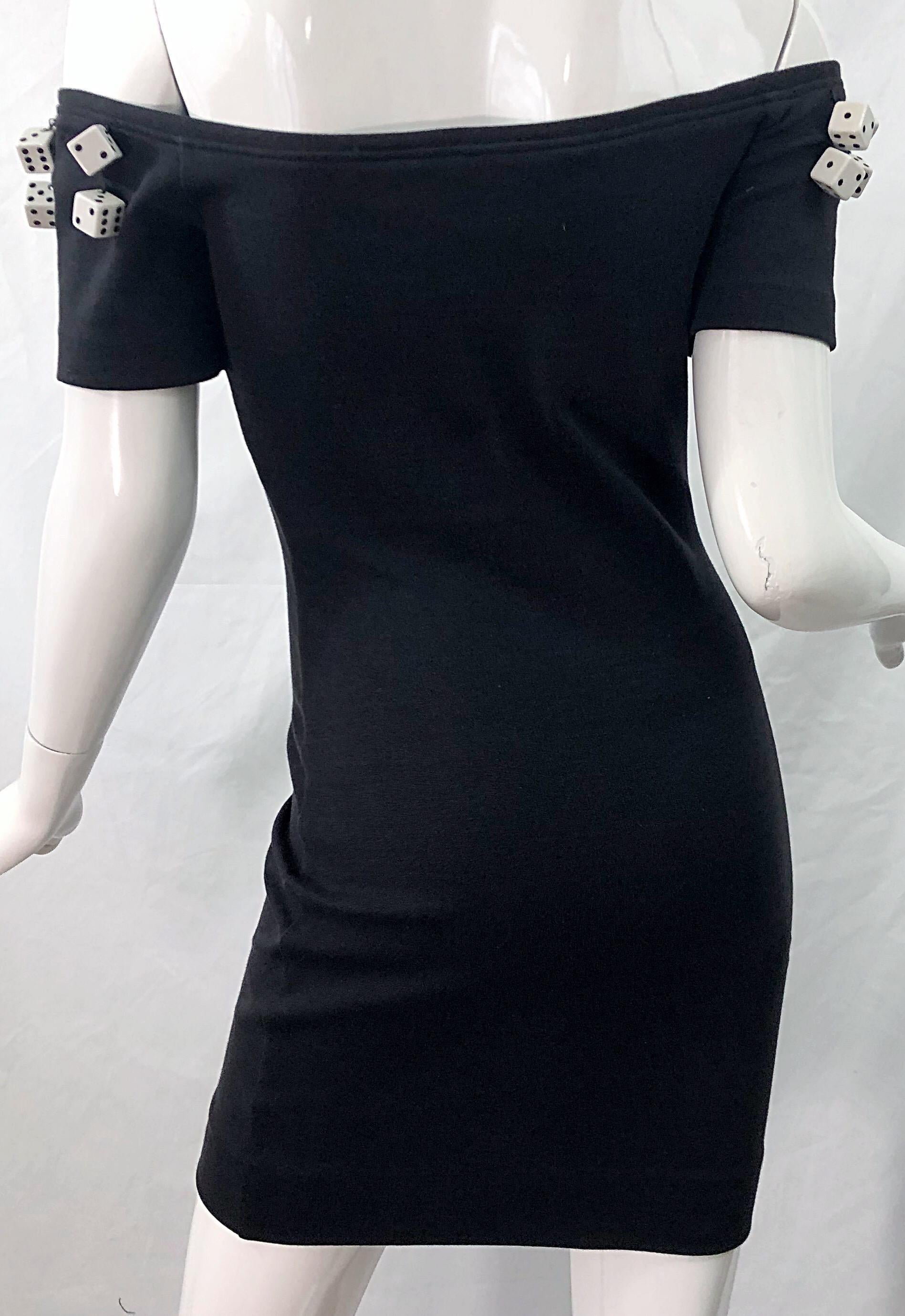 Patrick Kelly 1980s Schwarz und Weiß Würfel Größe 6 Bodycon Vintage 80s Mini Dress 6