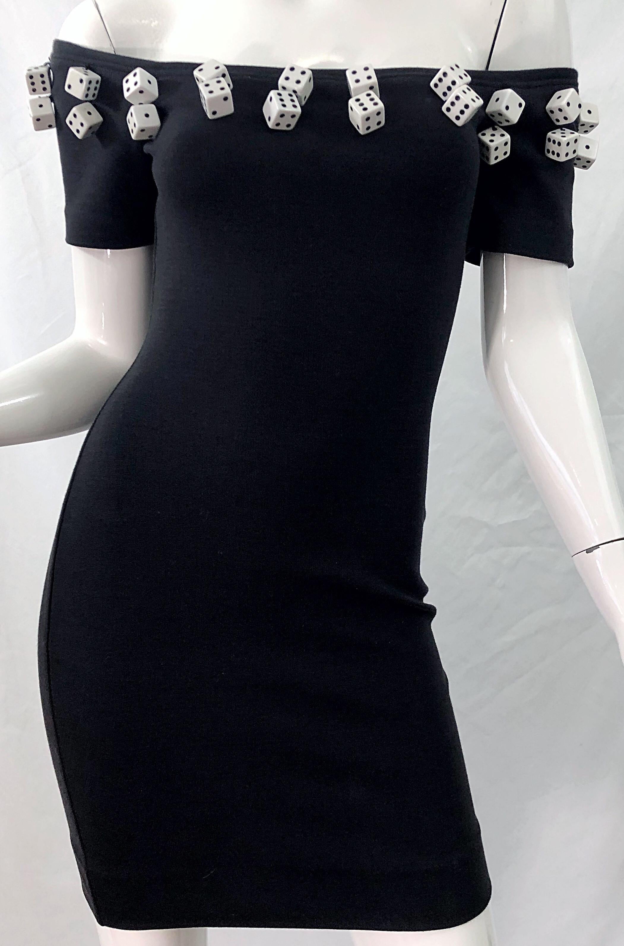 Patrick Kelly 1980s Schwarz und Weiß Würfel Größe 6 Bodycon Vintage 80s Mini Dress 7