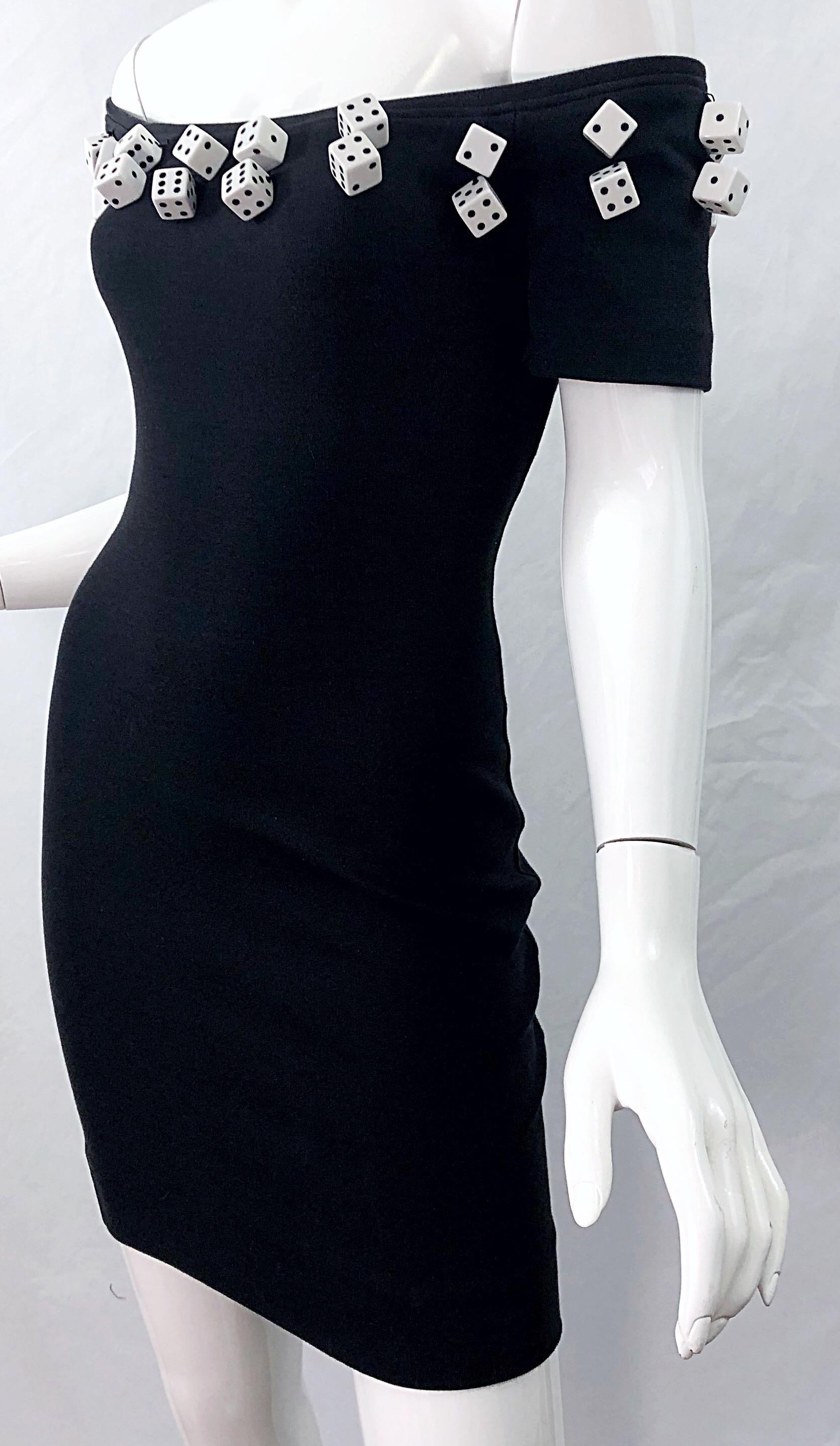 Patrick Kelly 1980s Schwarz und Weiß Würfel Größe 6 Bodycon Vintage 80s Mini Dress 8