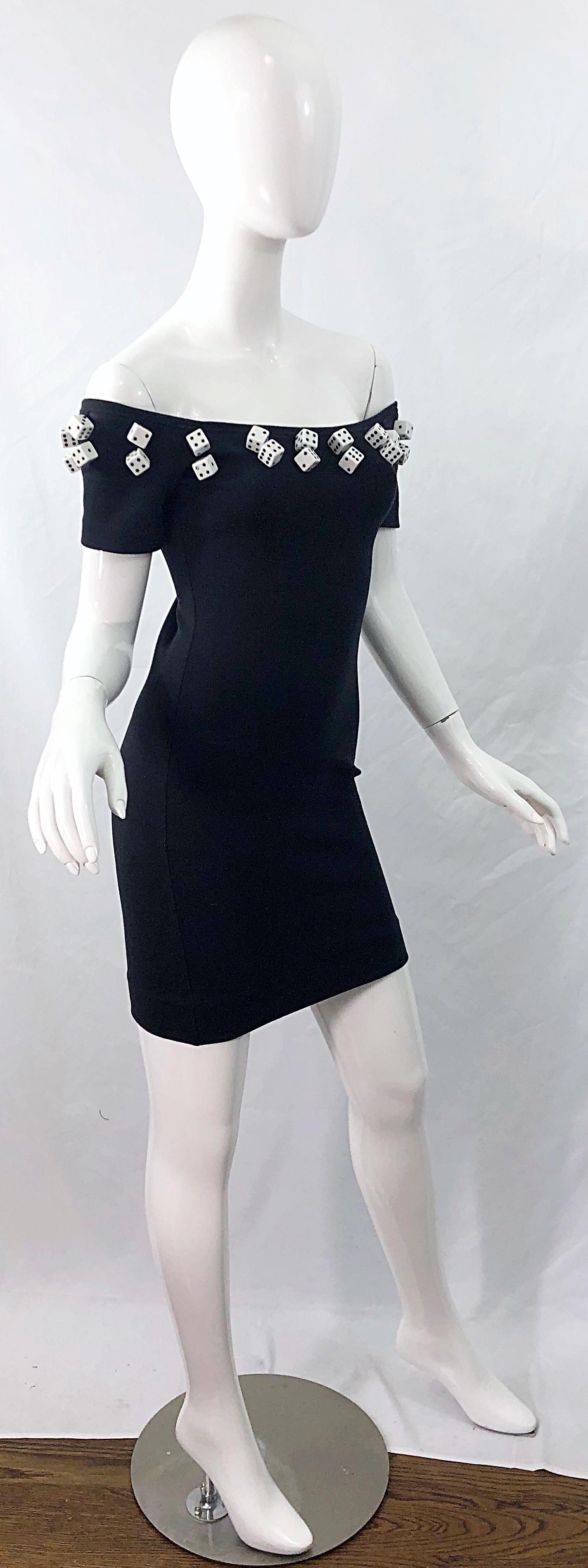 Patrick Kelly 1980s Schwarz und Weiß Würfel Größe 6 Bodycon Vintage 80s Mini Dress 10