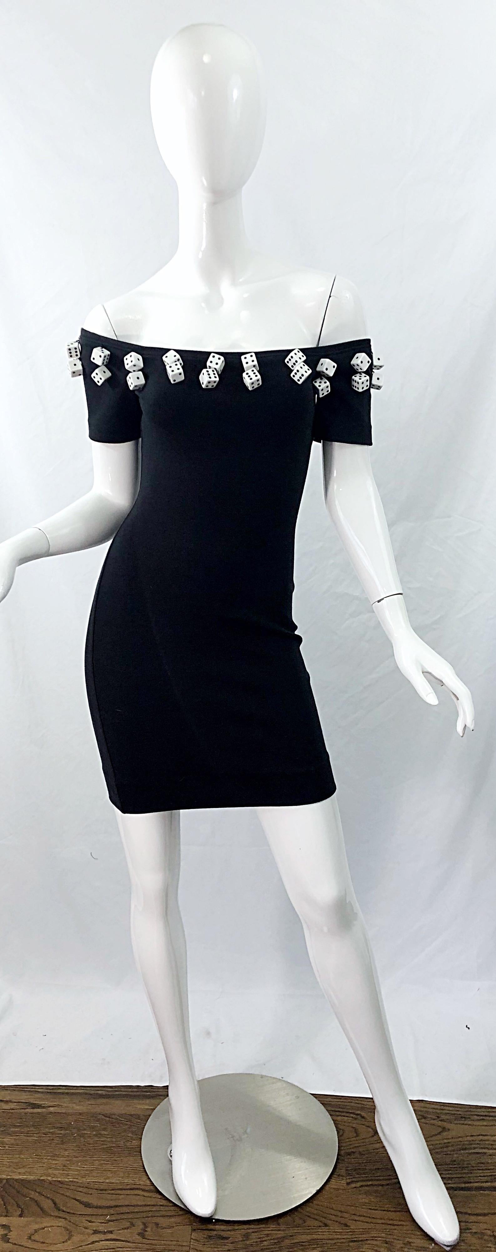 Patrick Kelly 1980s Schwarz und Weiß Würfel Größe 6 Bodycon Vintage 80s Mini Dress 12