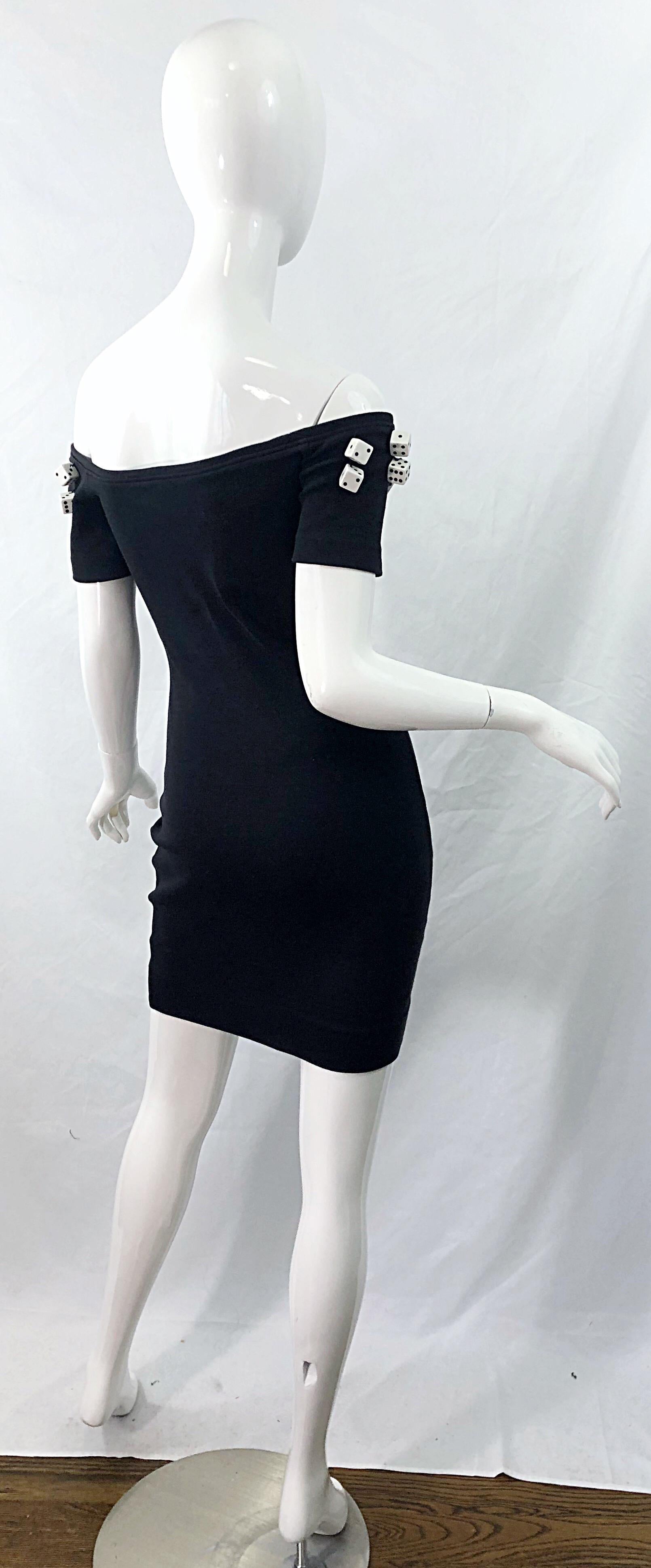 Patrick Kelly 1980s Schwarz und Weiß Würfel Größe 6 Bodycon Vintage 80s Mini Dress Damen
