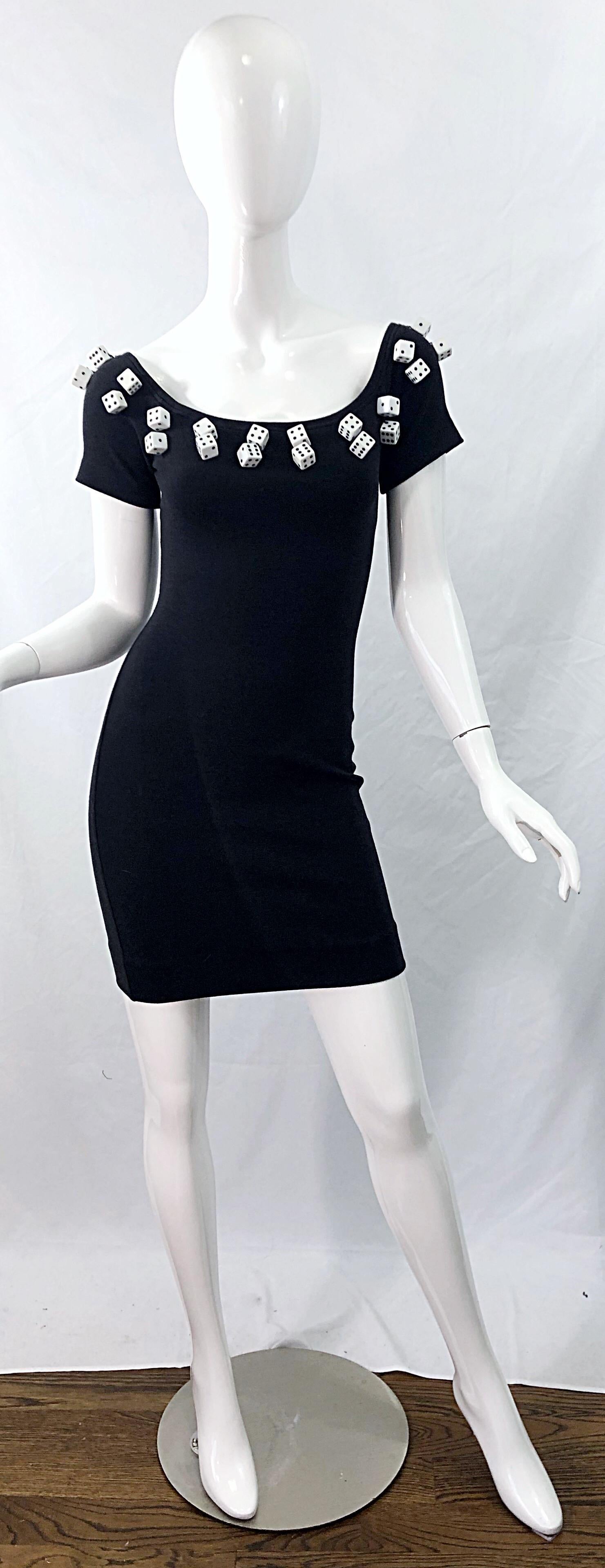 Patrick Kelly 1980s Schwarz und Weiß Würfel Größe 6 Bodycon Vintage 80s Mini Dress 2