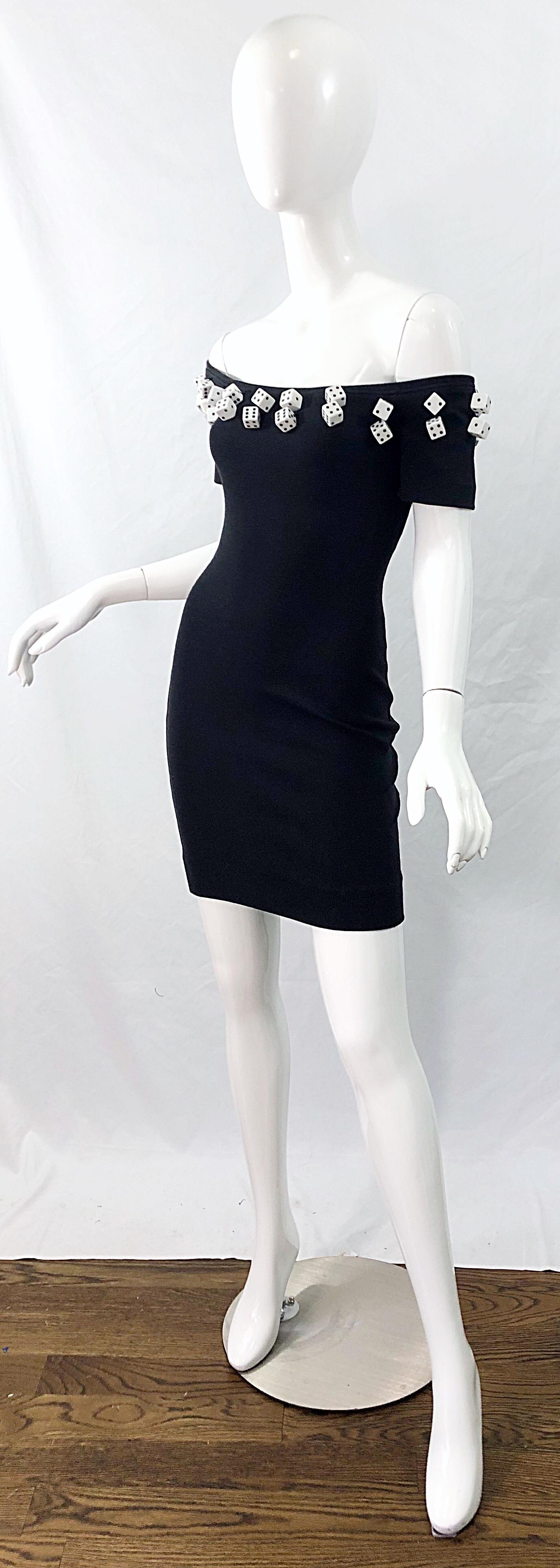 Patrick Kelly 1980s Schwarz und Weiß Würfel Größe 6 Bodycon Vintage 80s Mini Dress 3