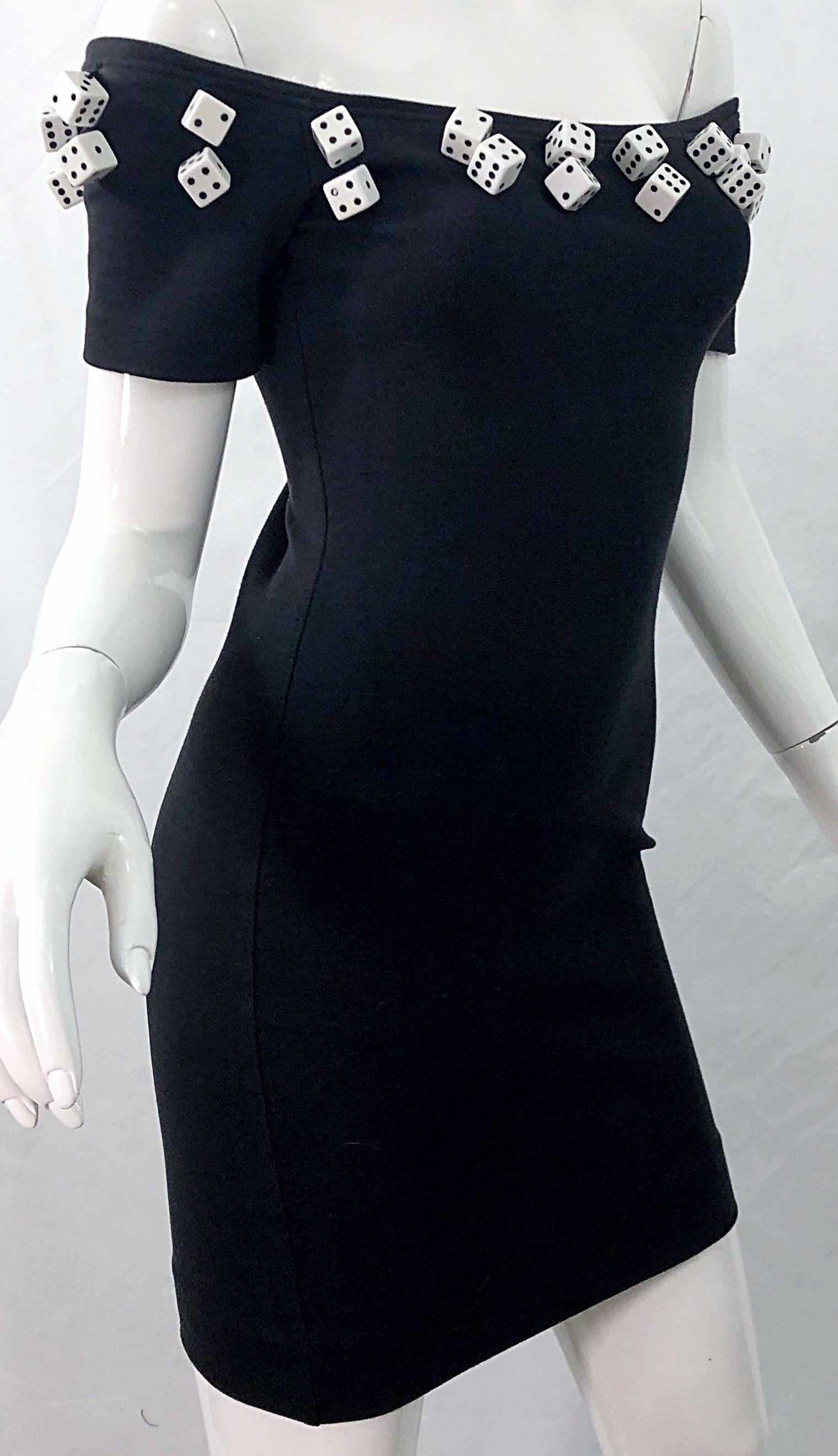 Patrick Kelly 1980s Schwarz und Weiß Würfel Größe 6 Bodycon Vintage 80s Mini Dress 5