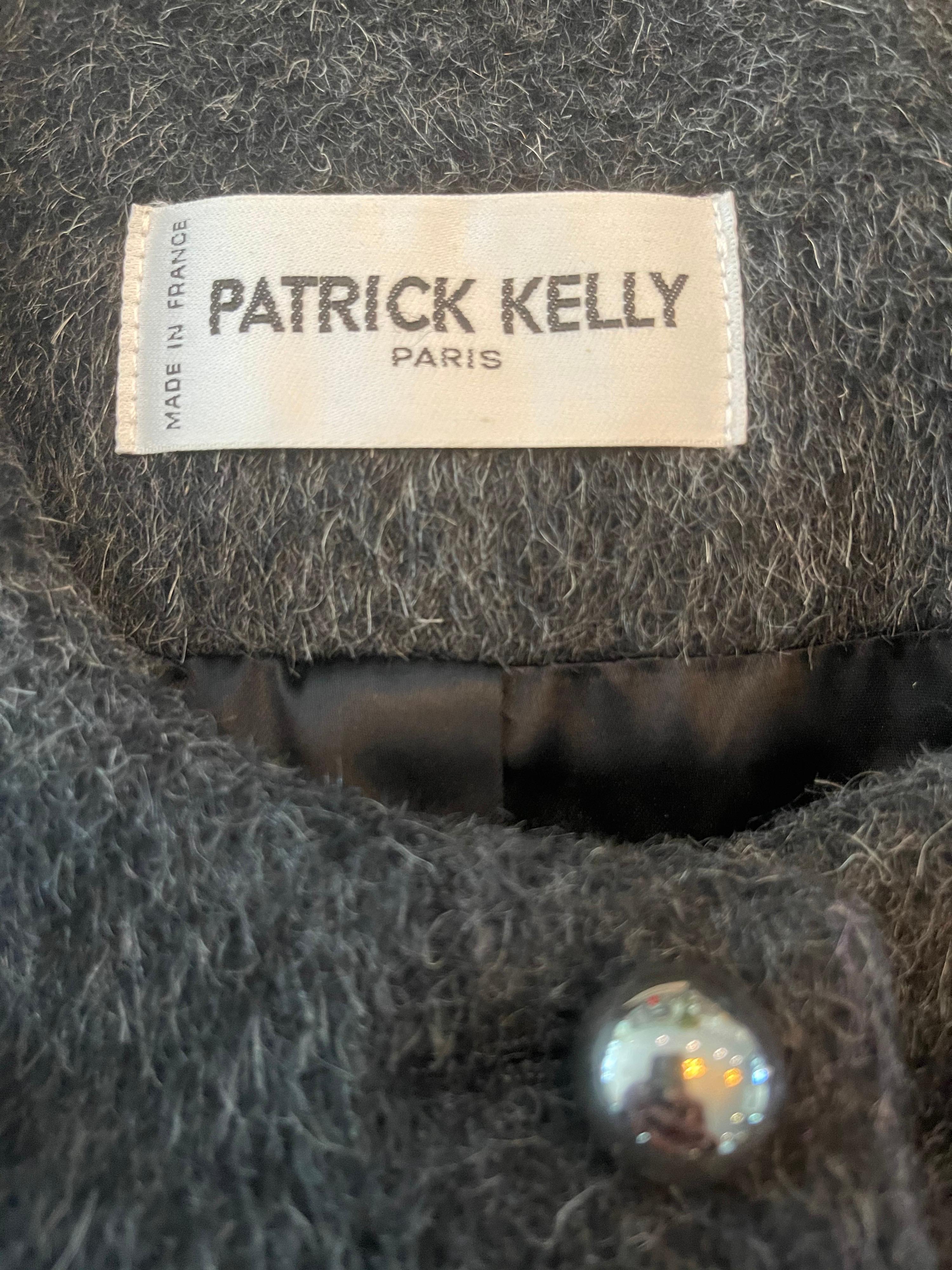 Black Patrick Kelly 1980s Charcoal Grey Silver Studded Balls Vintage 80s Skirt Suit For Sale