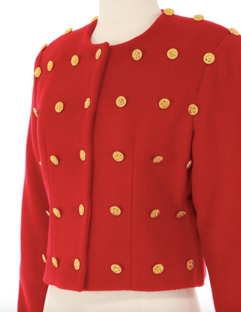 Red Patrick Kelly 1980s Jacket with Gold Buttons For Sale