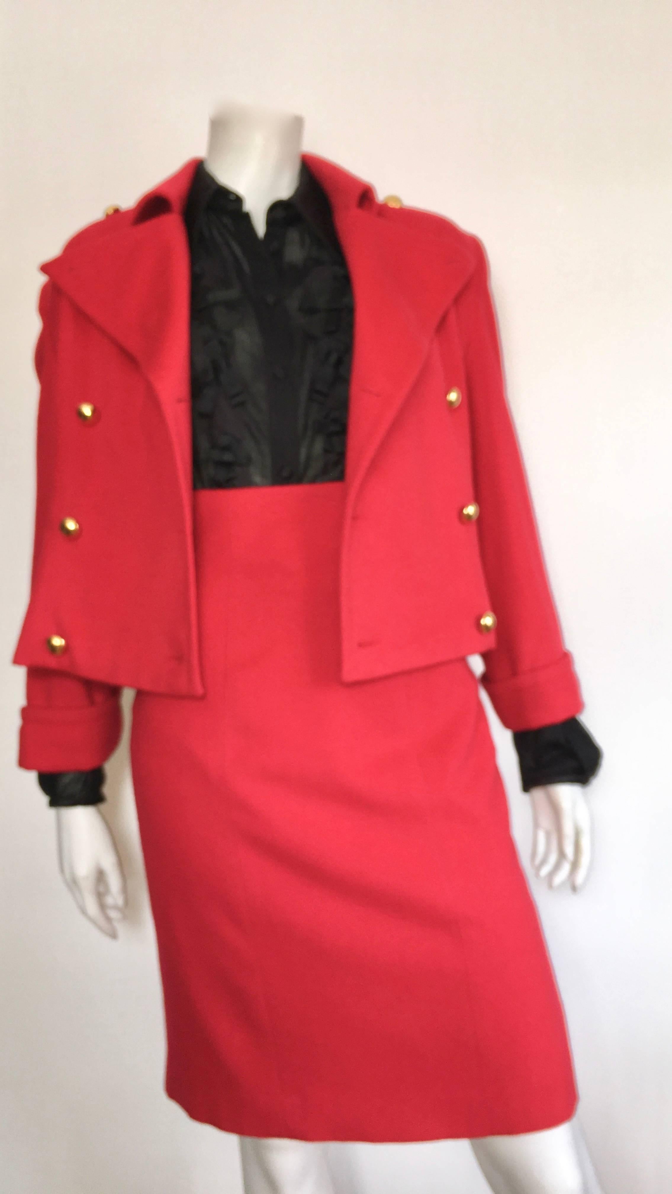 Patrick Kelly 1980s Red Wool Skirt Suit Size 6. In Excellent Condition For Sale In Atlanta, GA