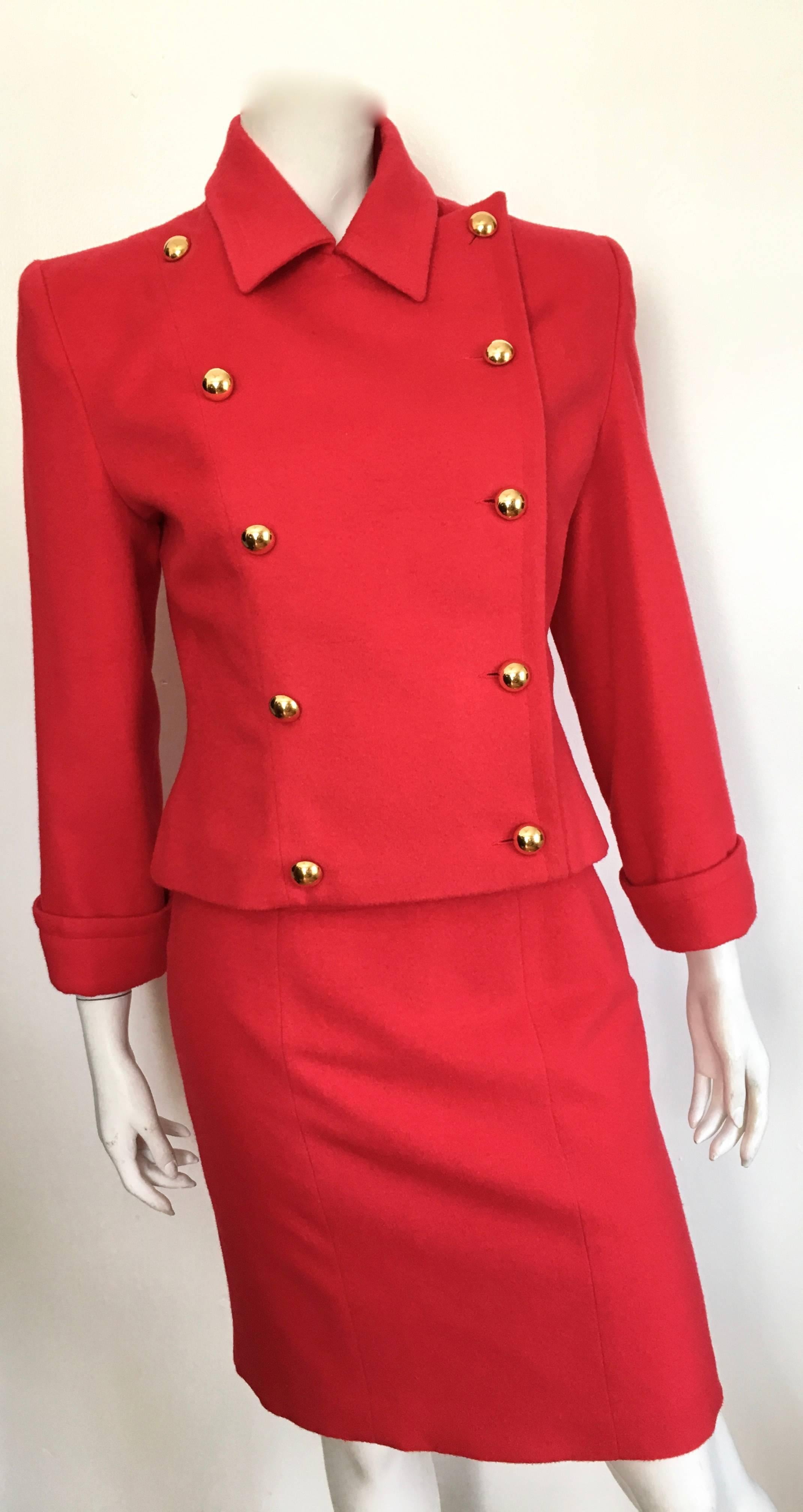 Patrick Kelly 1980s Red Wool Skirt Suit Size 6. For Sale 4