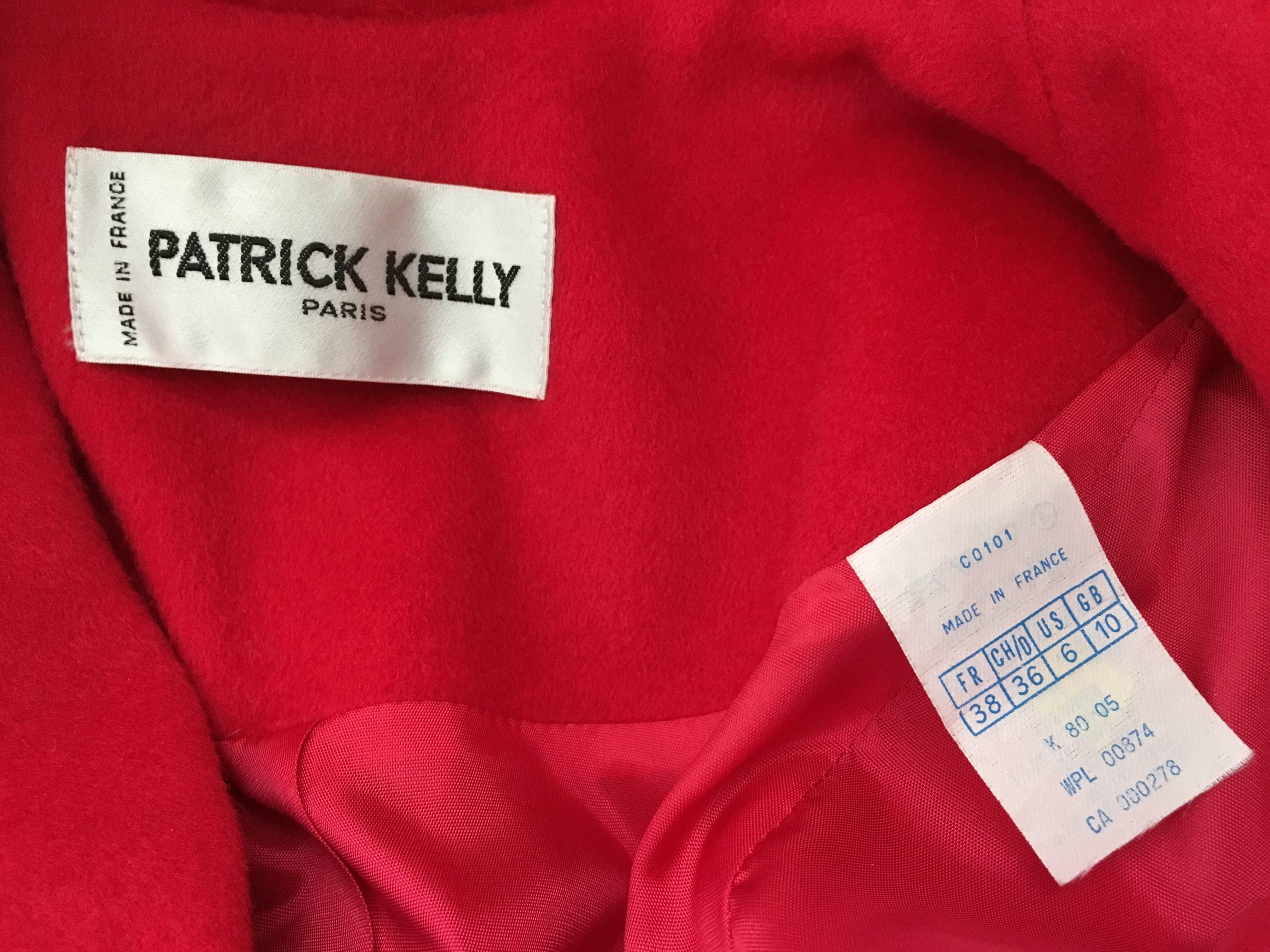 Patrick Kelly 1980s Red Wool Skirt Suit Size 6. For Sale 5
