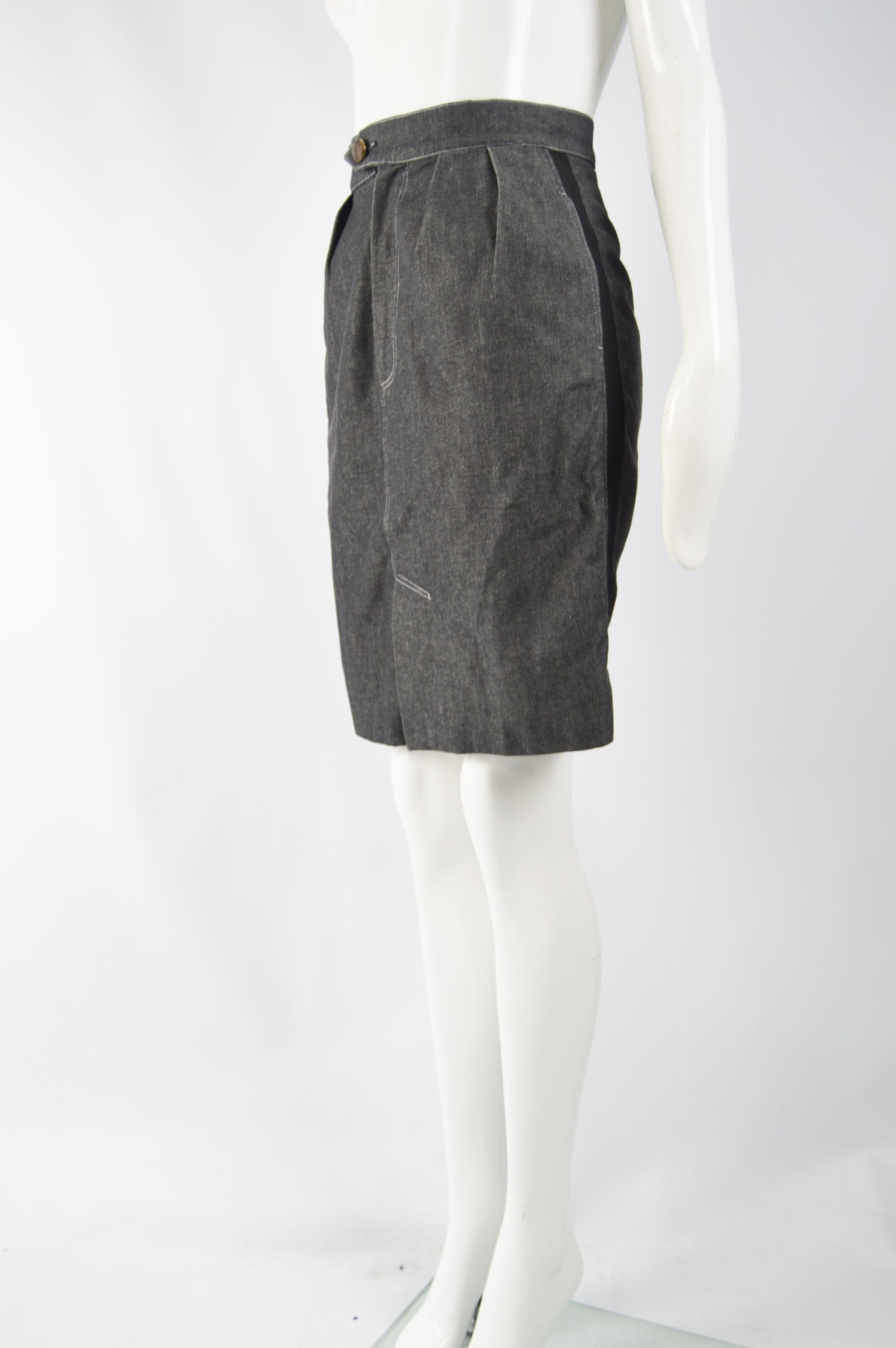 Black Patrick Kelly 1980s Vintage Grey Denim Skirt 