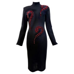 Patrick Kelly 1989 - Robe midi en laine noire à points d'interrogation Patrick Kelly 1989 - Robe midi en laine noire à points d'interrogation