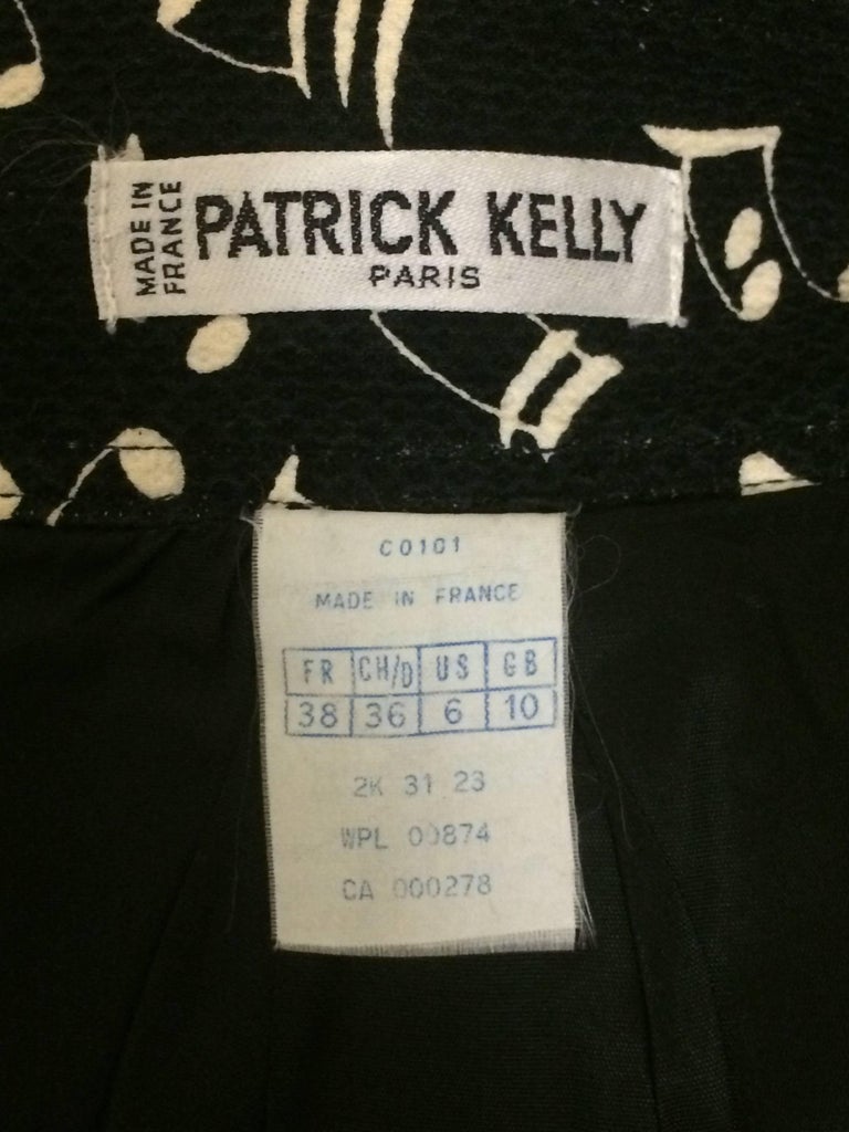 Patrick Kelly 80s Black and White Music Note Print Pencil Skirt at 1stDibs