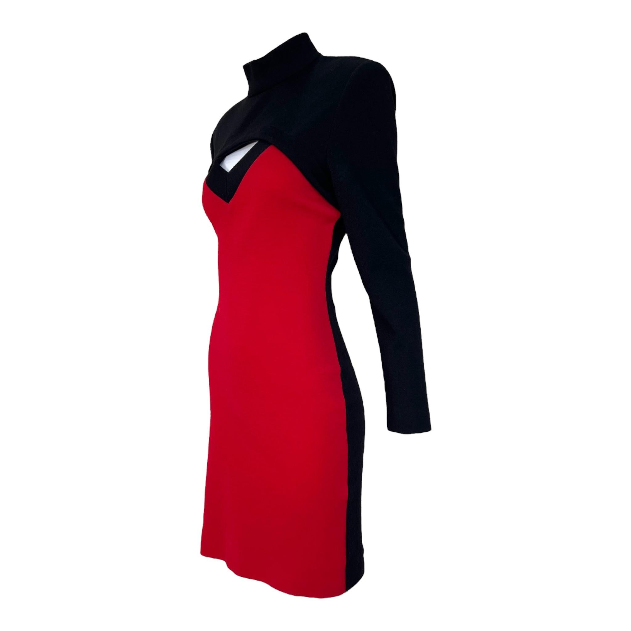 Patrick Kelly A/W 1989 Rotes und schwarzes Bolero-Laufstegkleid aus Wolle im Zustand „Gut“ im Angebot in Los Angeles, CA