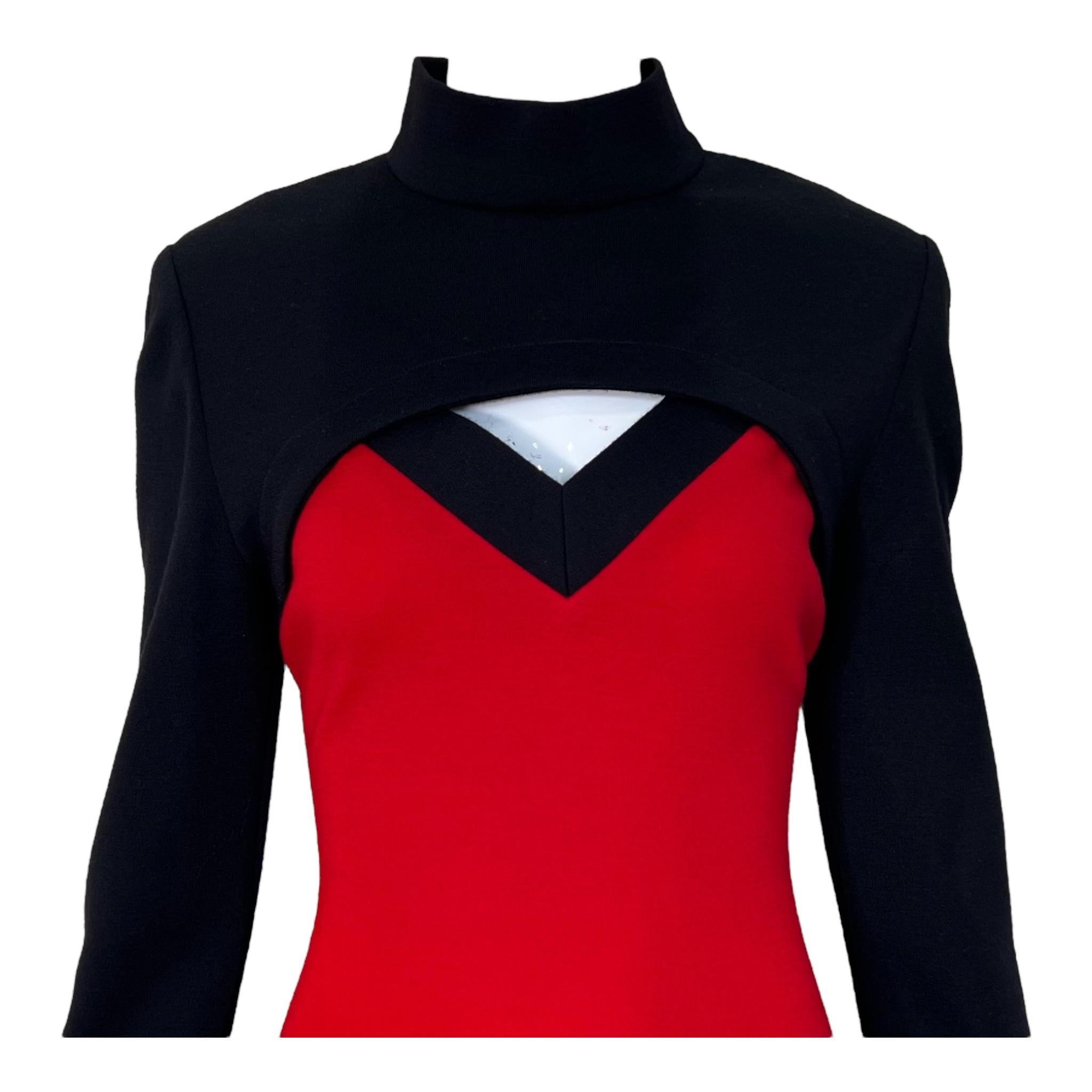 Patrick Kelly A/W 1989 Rotes und schwarzes Bolero-Laufstegkleid aus Wolle Damen im Angebot