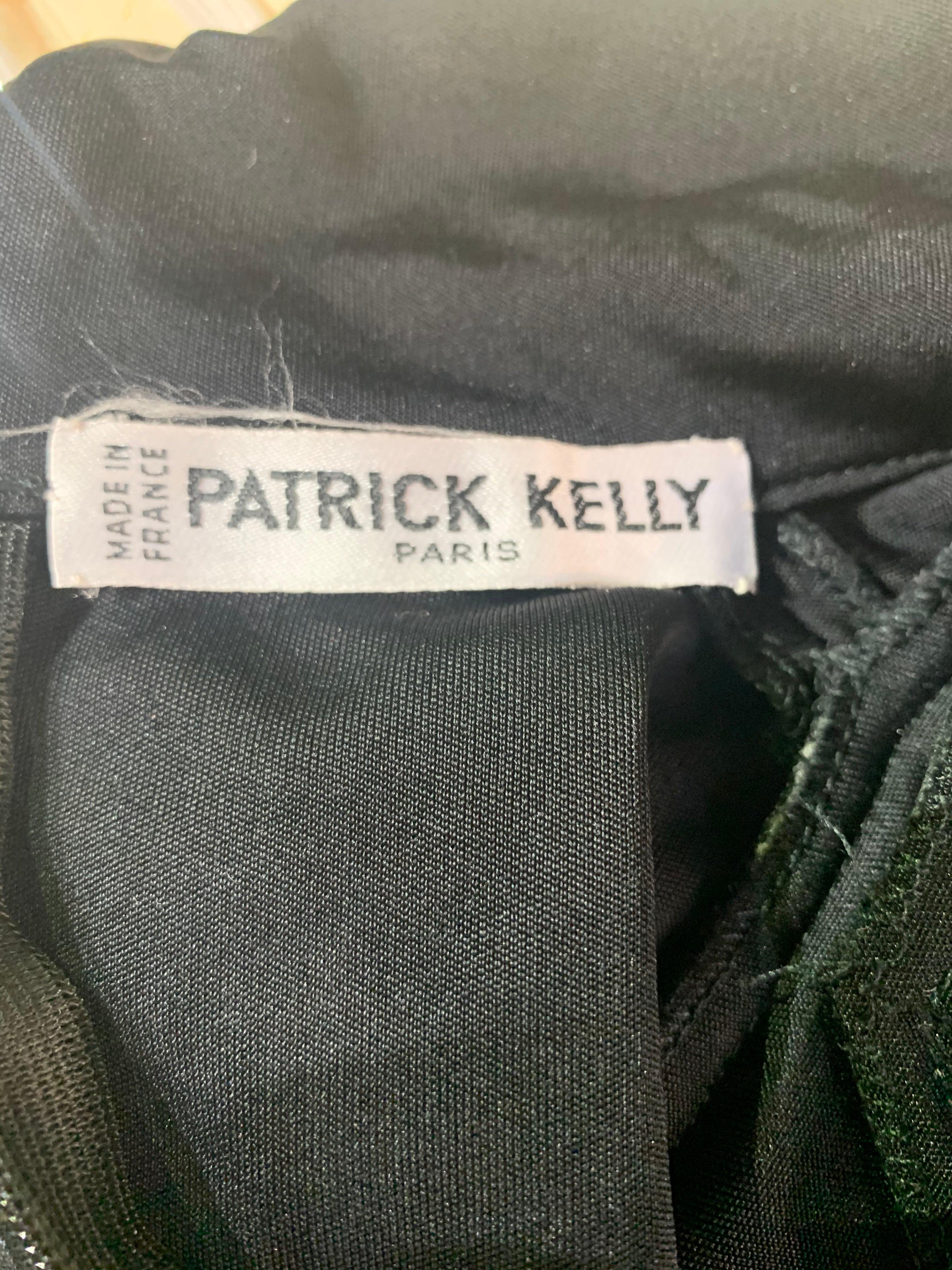 Women's Patrick Kelly Black Jersey Sexy Sheath Dress with Serious Swag, 2980s For Sale