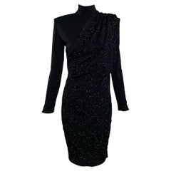 Patrick Kelly Black Jersey Sexy Sheath Dress with Serious Swag, 2980s
