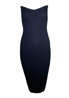 Patrick Kelly Black Ribbed Knit Sexy Strapless Midi Dress, 1980s