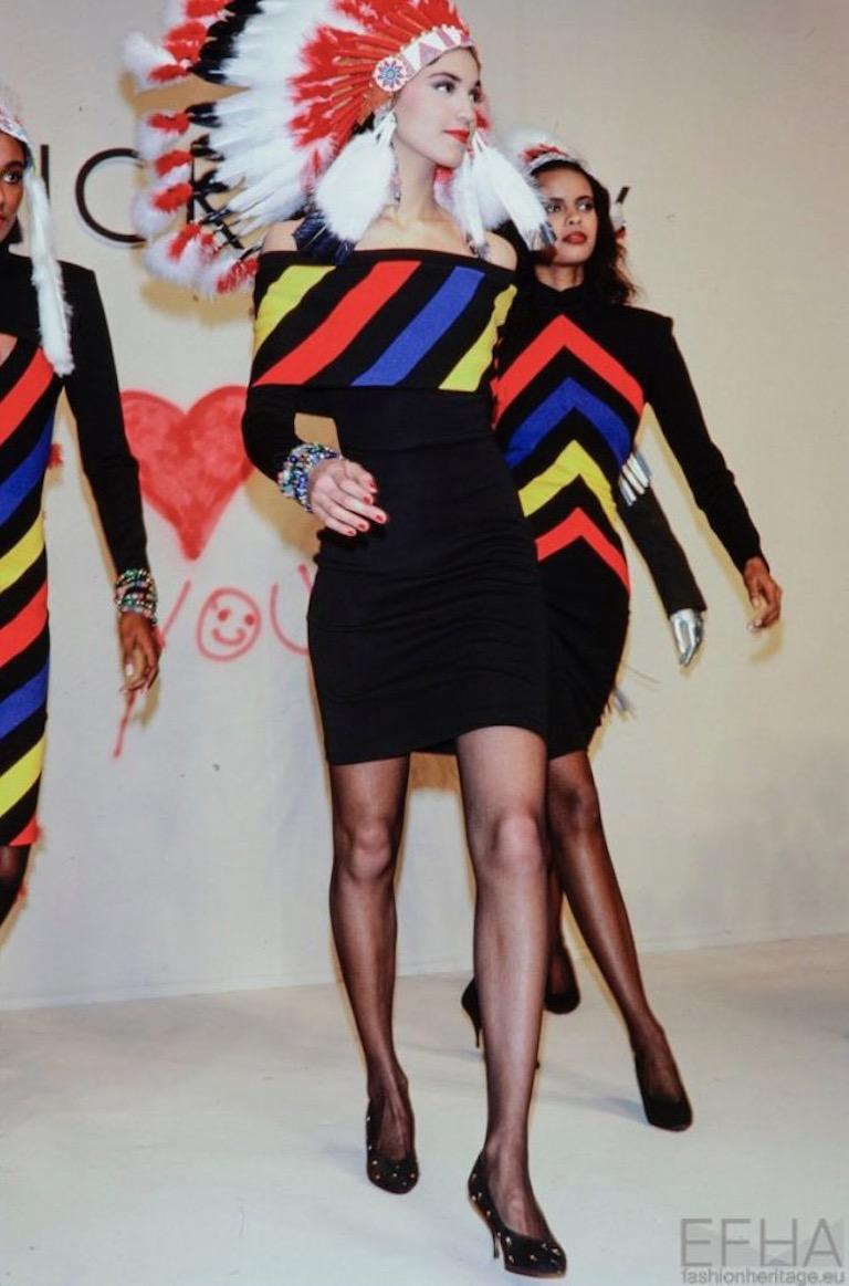 PATRICK KELLY Black Wool Knit Dress with Striped Color Block Sash, Fall 1989 6