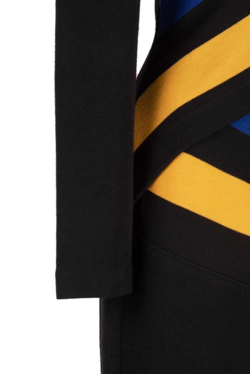 PATRICK KELLY Black Wool Knit Dress with Striped Color Block Sash, Fall 1989 1