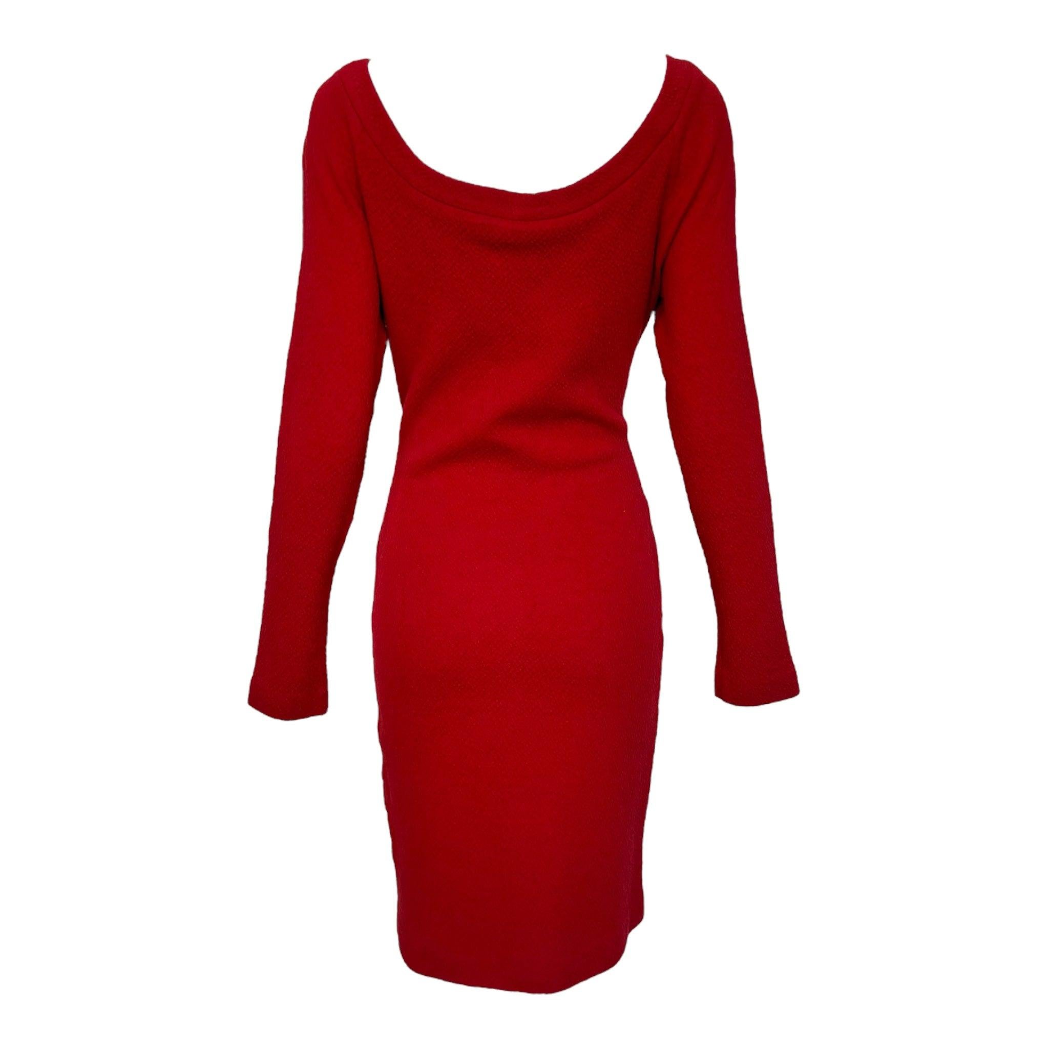 Robe portefeuille en tricot rouge cerise de Patrick Kelly, années 1980 Excellent état - En vente à Los Angeles, CA