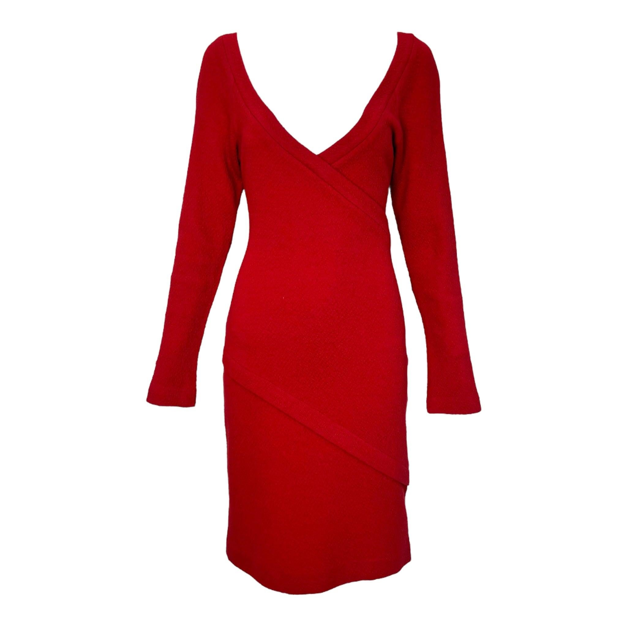Robe portefeuille en tricot rouge cerise de Patrick Kelly, années 1980 en vente